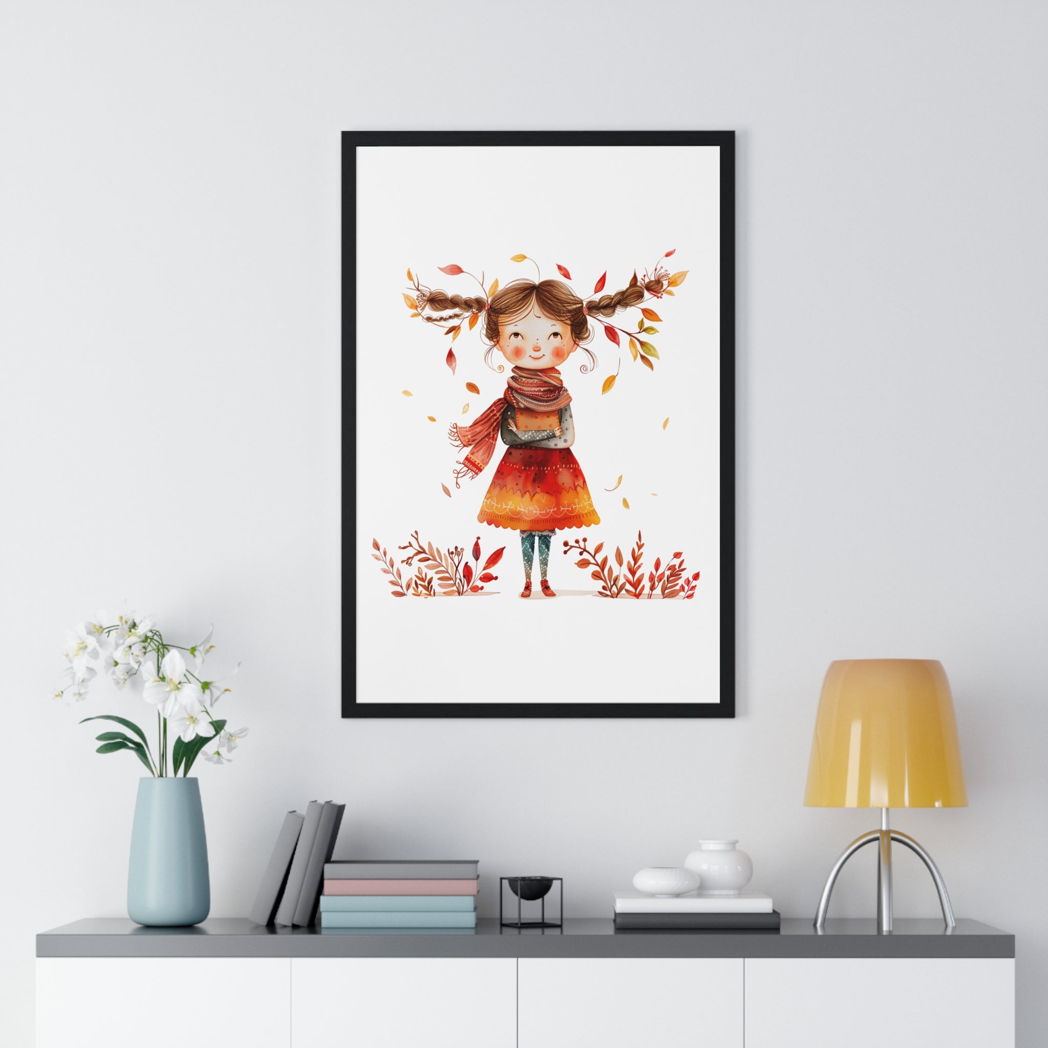 Playful Autumn Girl – Wooden Framed Wall Art