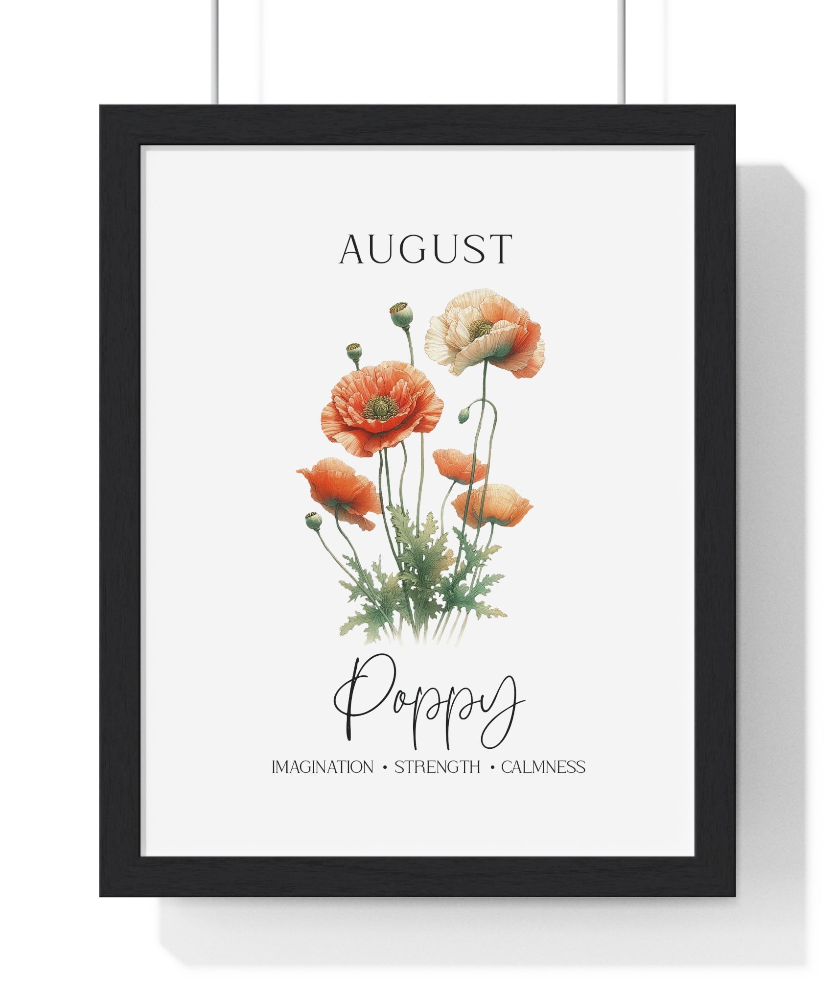 August Birth Flower Wall Art – Poppy | Imagination • Strength • Calmness | Wooden Framed Print