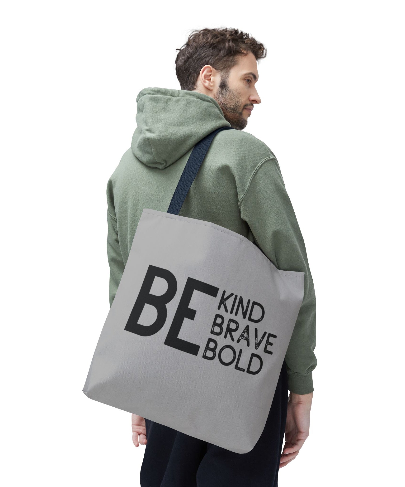 Inspirational Tote Bag - Be Kind Brave Bold - Eco-Friendly Carryall - Light Grey