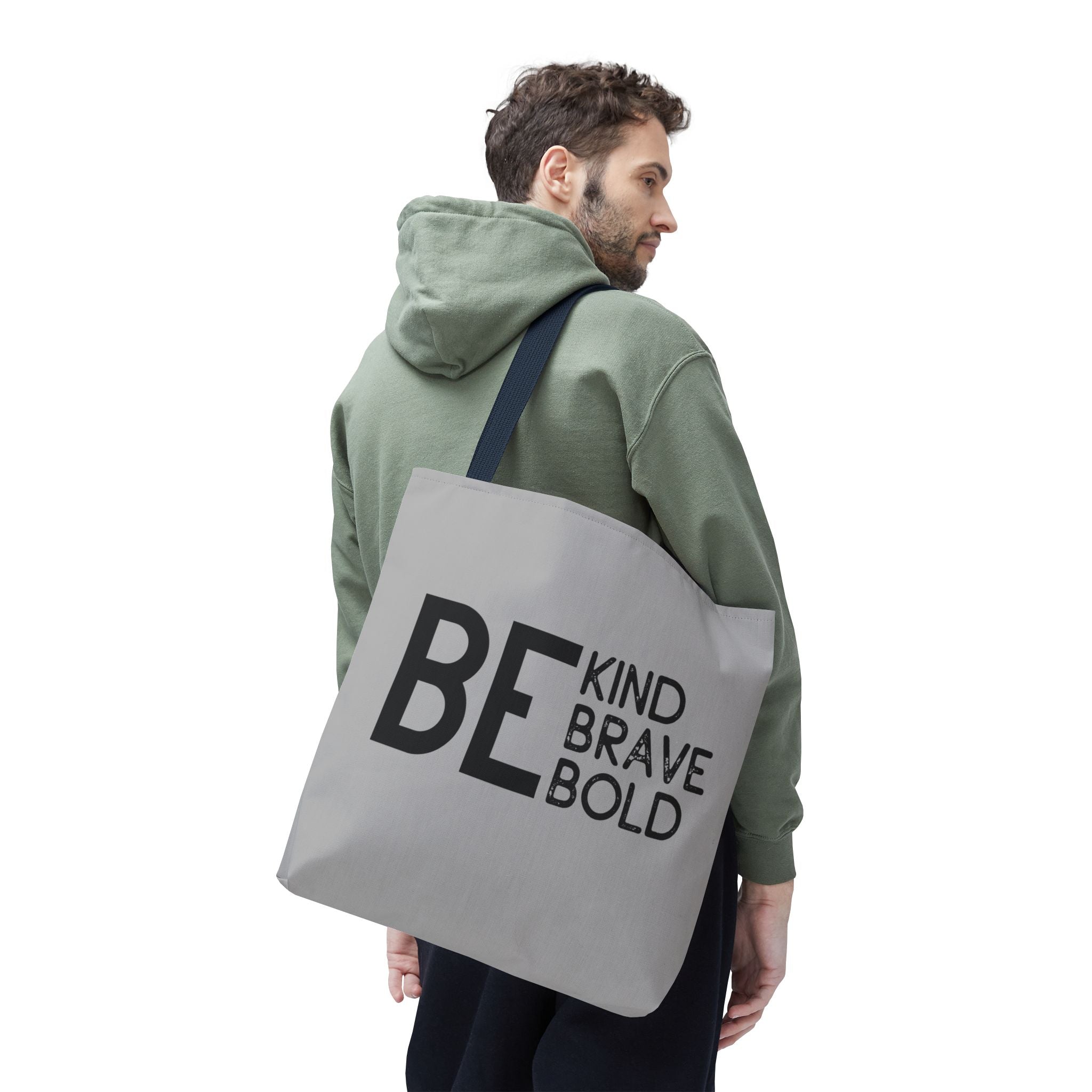 Inspirational Tote Bag - Be Kind Brave Bold - Eco-Friendly Carryall - Light Grey