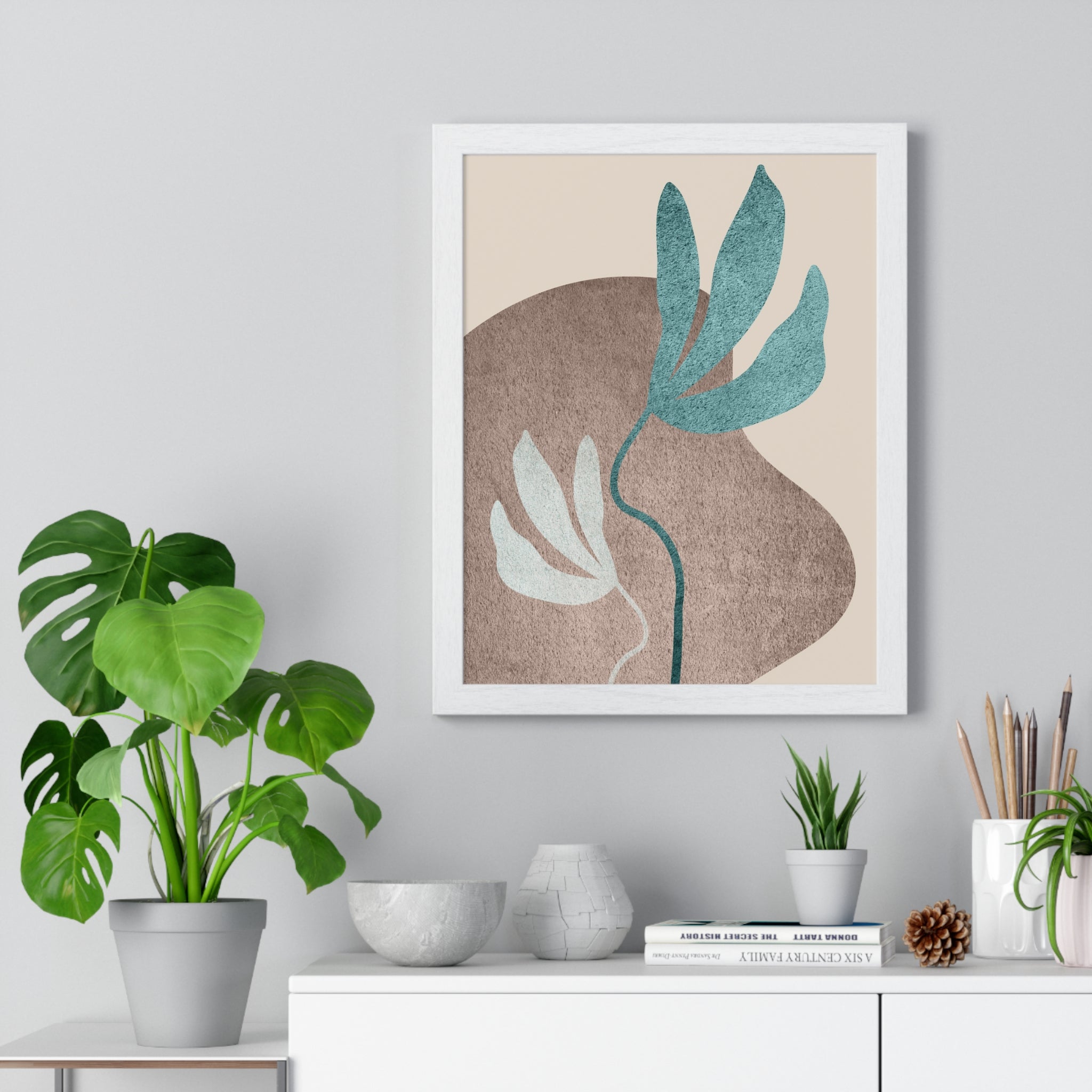 Elegant Abstract Botanical Leaf Art on Premium Wooden Frames – Museum-Quality Matte Posters