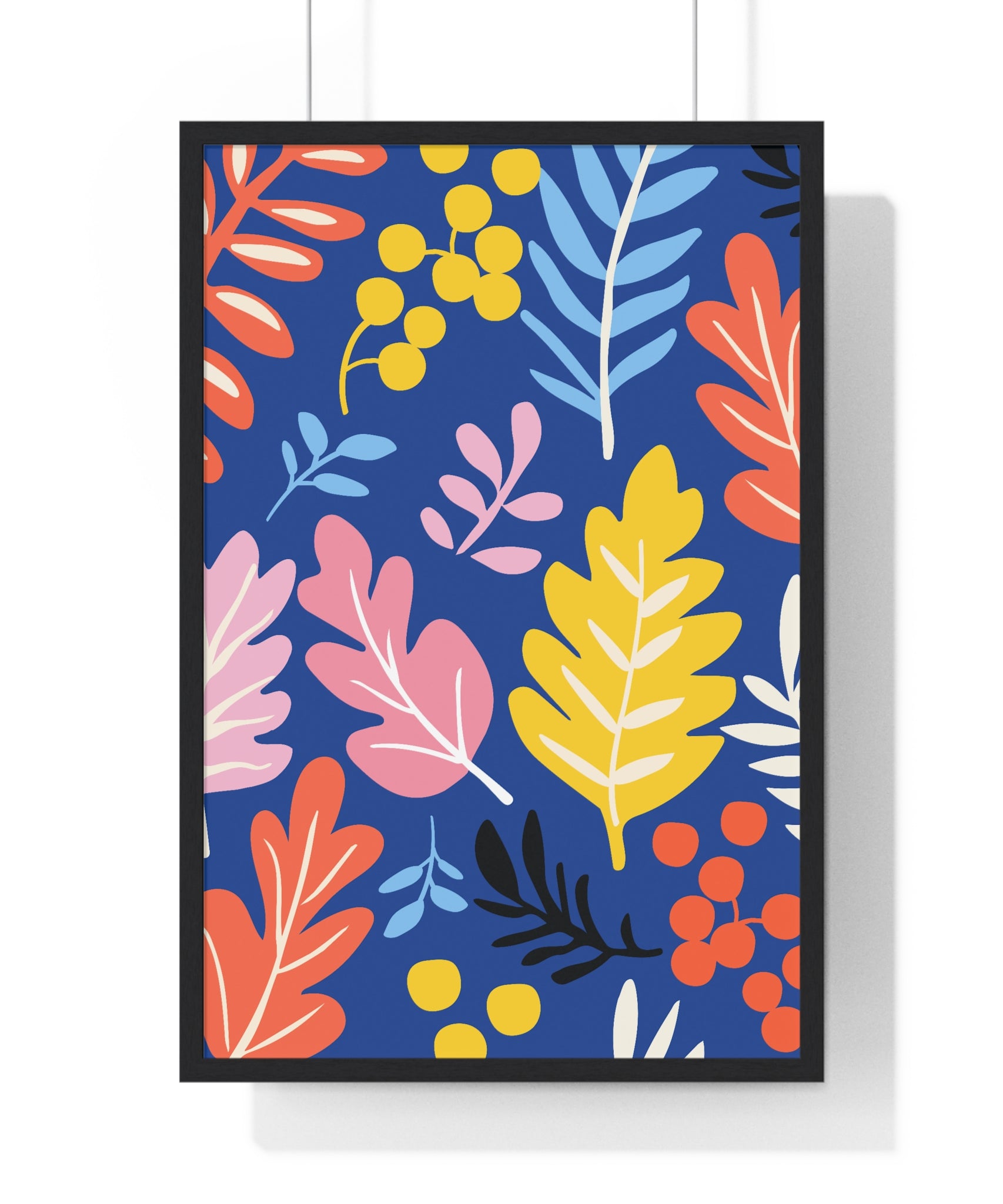 Vibrant Autumn Leaf Art on Rust Orange Grid in Premium Frame