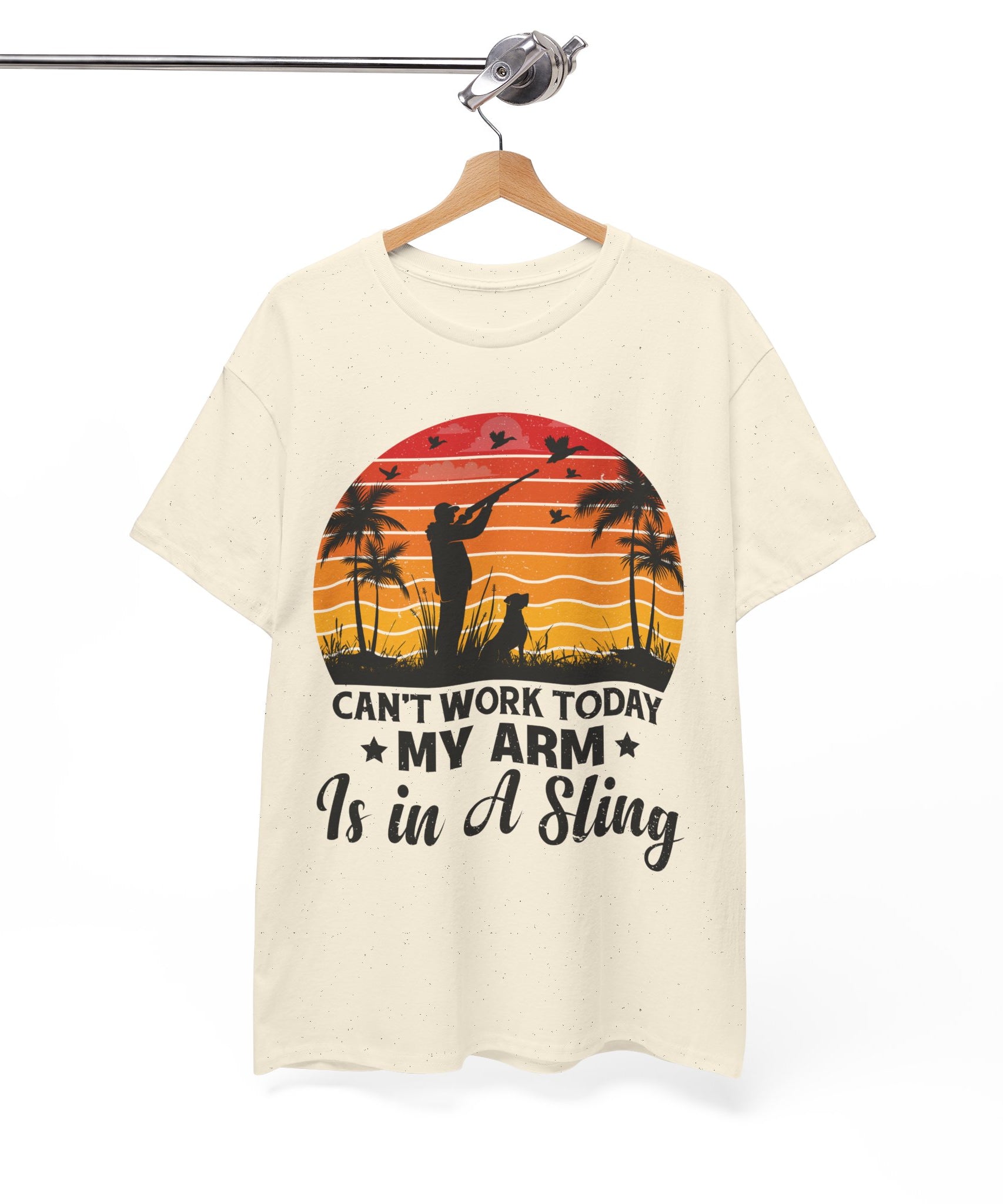 Hunter & Dog Tee – Retro Sunset Scene