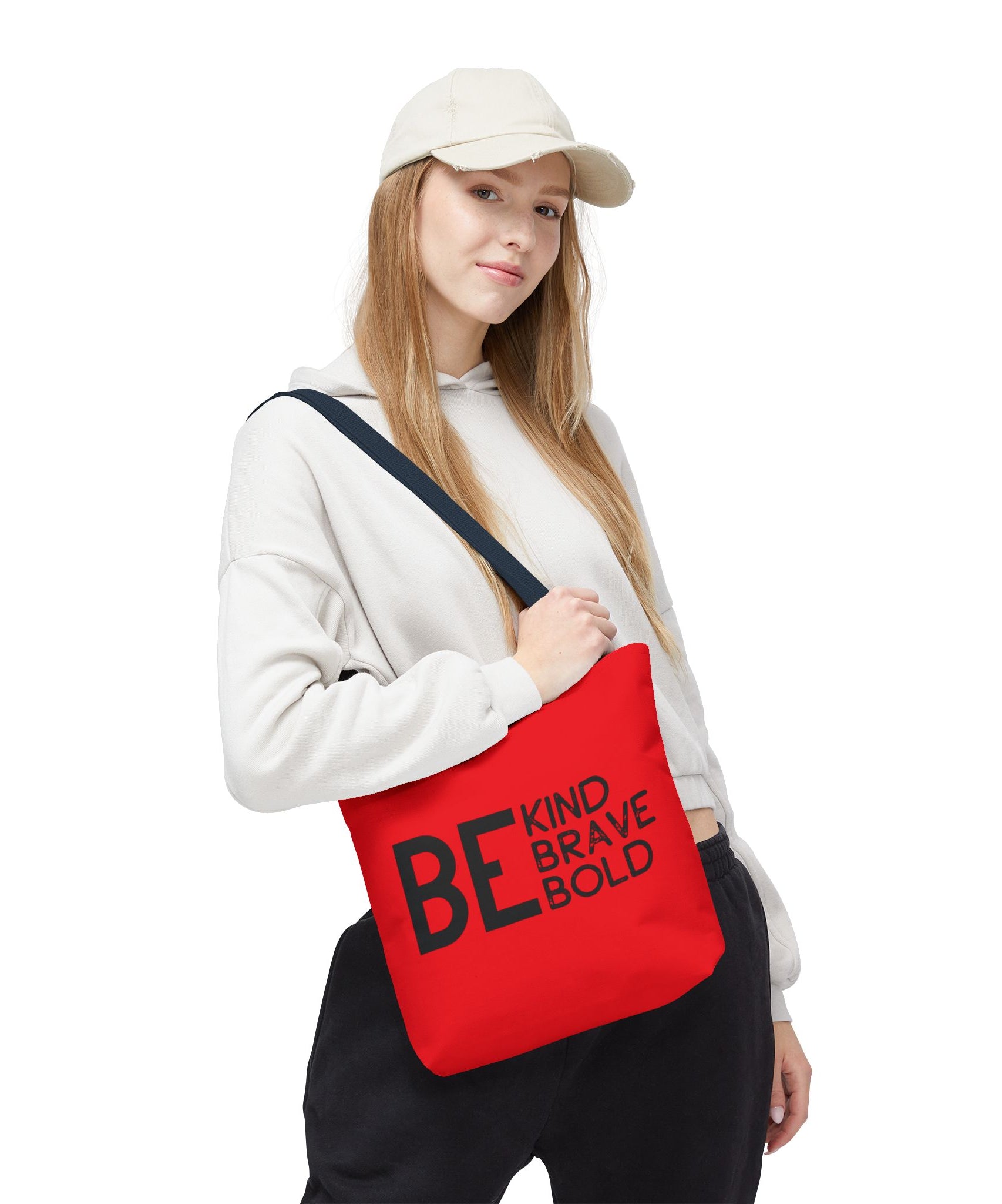 Inspirational Tote Bag - Be Kind Brave Bold - Eco-Friendly Carryall - Red