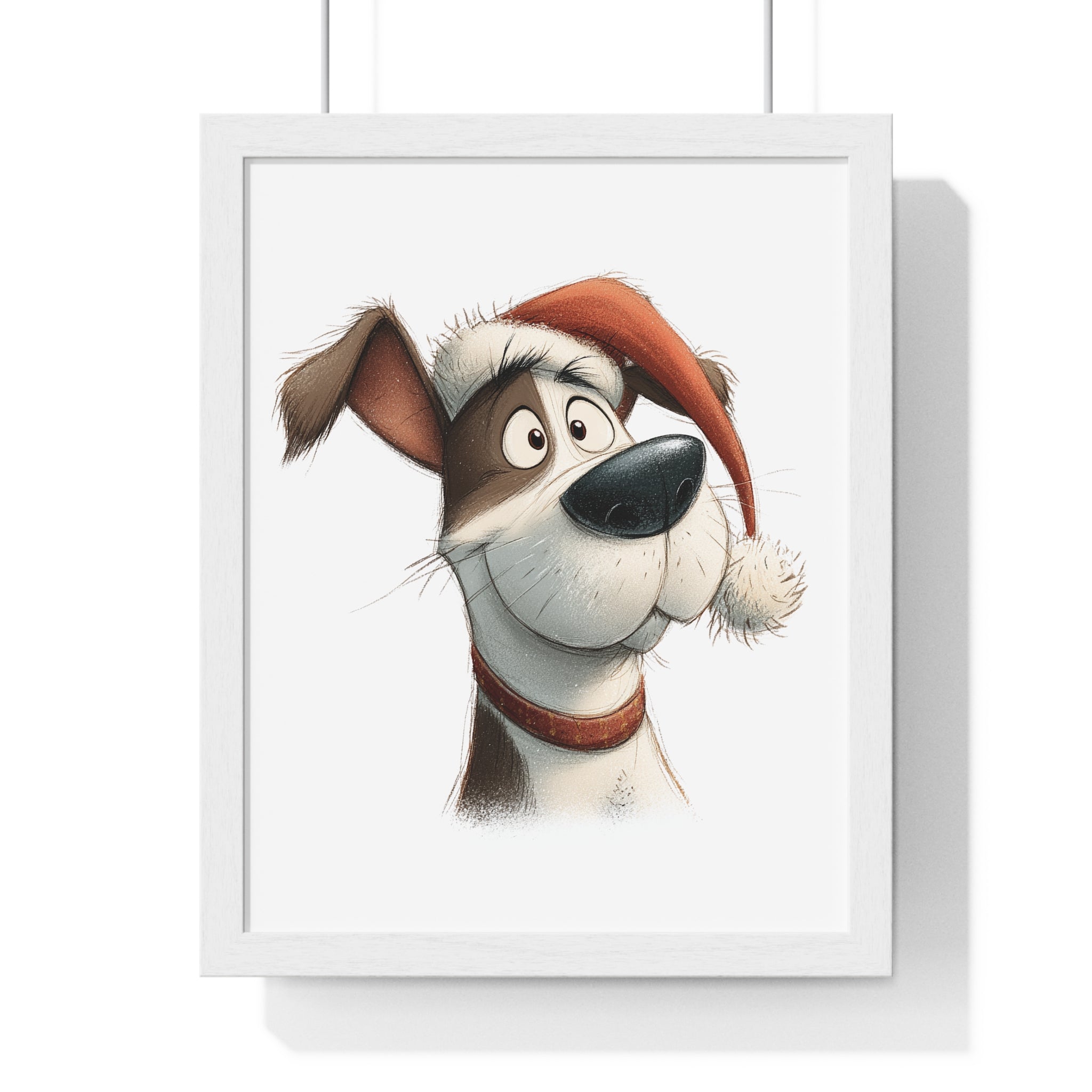 Festive Dog in Santa Hat - Framed Christmas Wall Art - Gallory Hive