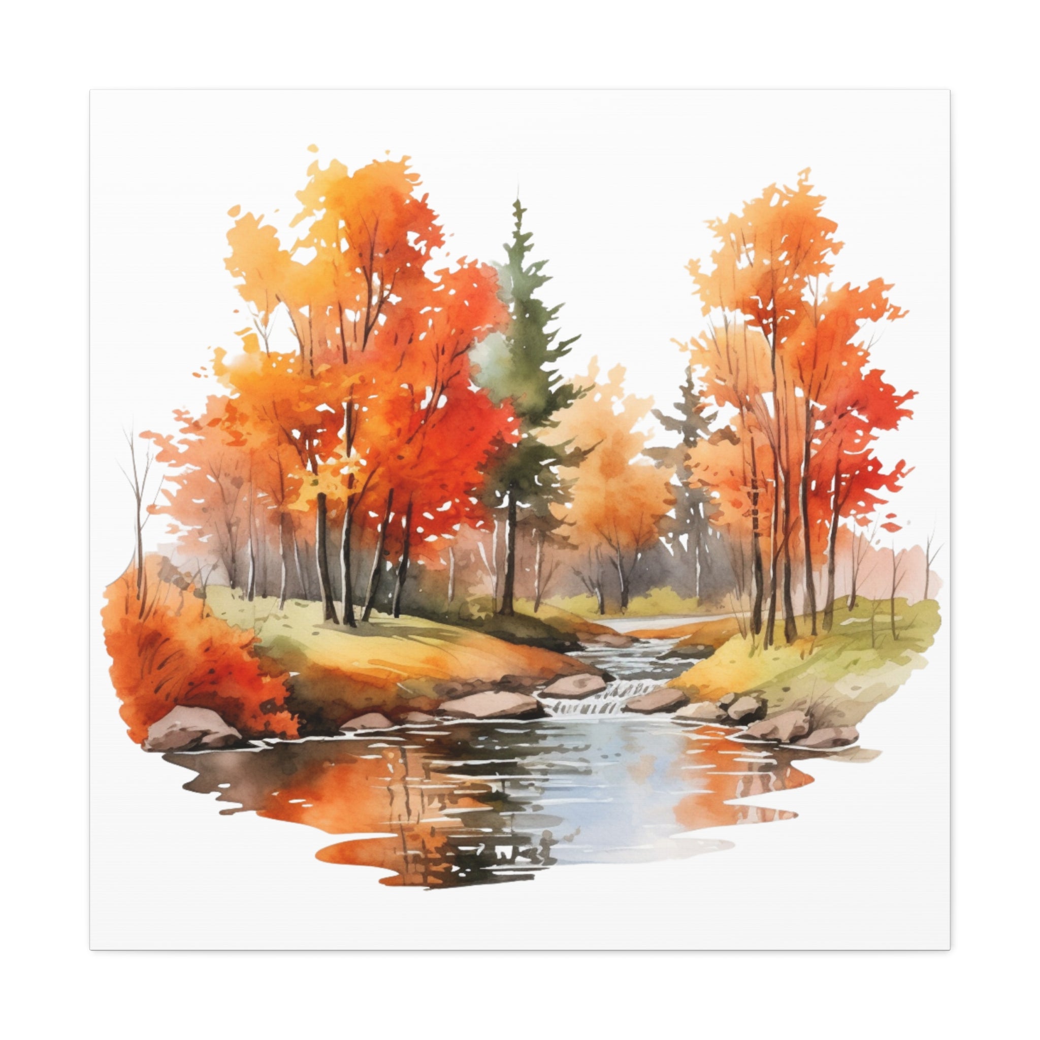 Autumn Forest Stream – Watercolor Nature Wall Art | Gallory Hive