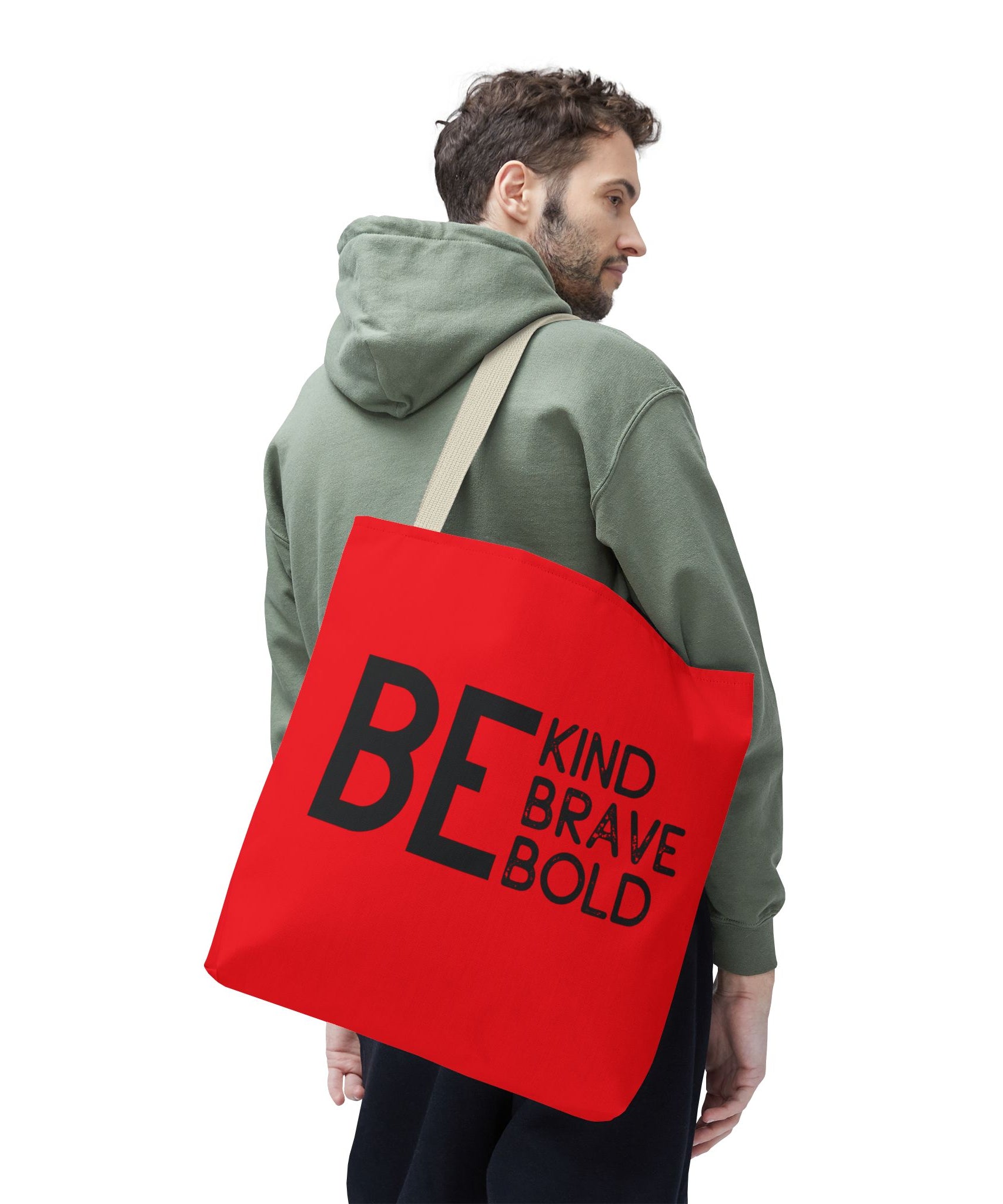 Inspirational Tote Bag - Be Kind Brave Bold - Eco-Friendly Carryall - Red