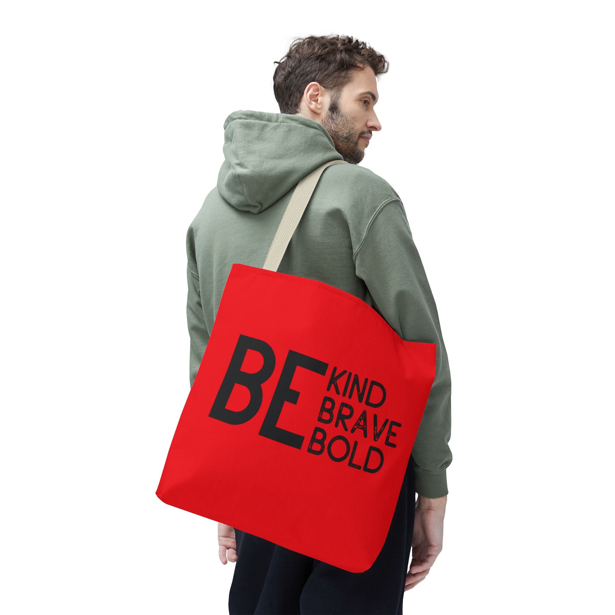 Inspirational Tote Bag - Be Kind Brave Bold - Eco-Friendly Carryall - Red