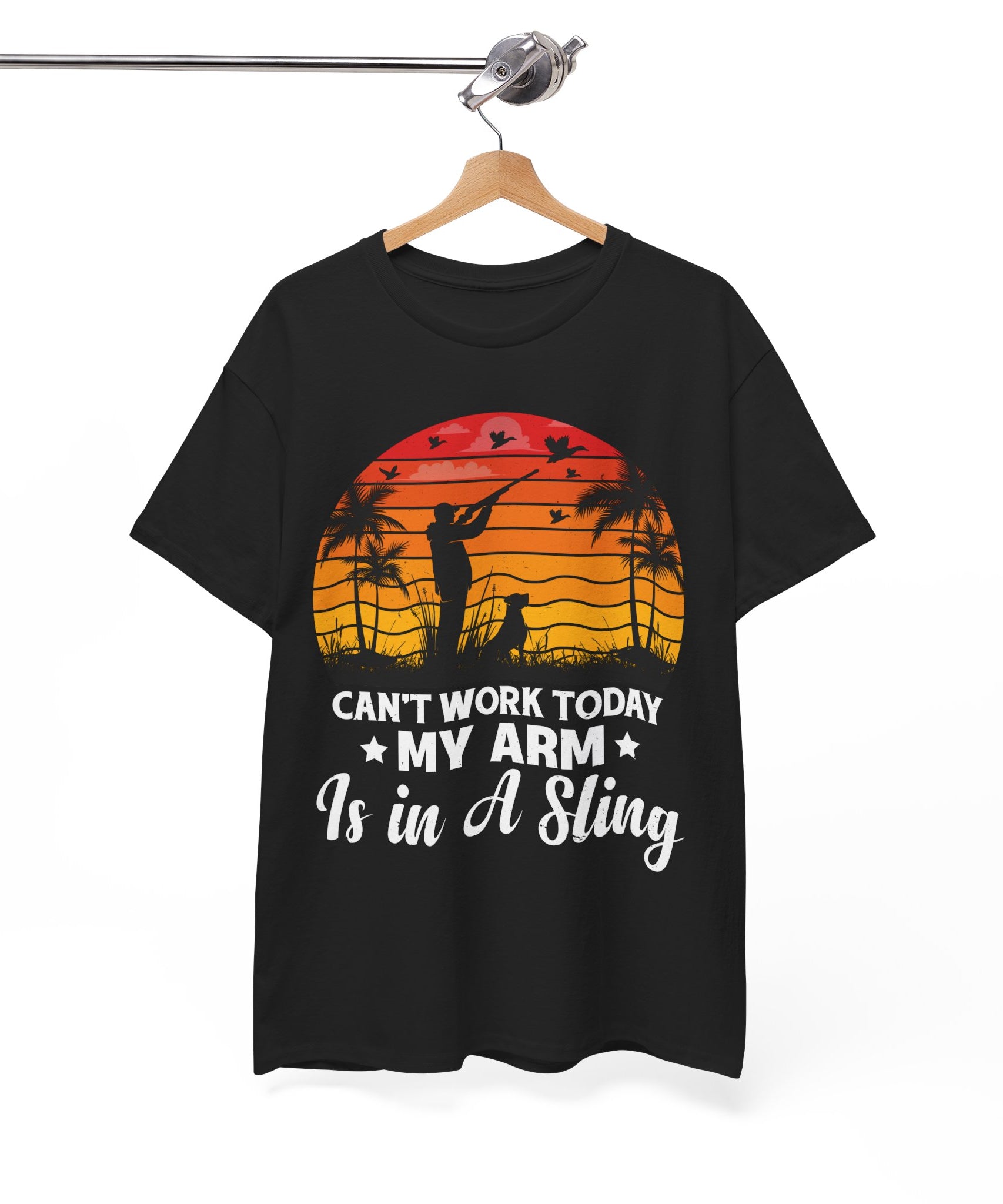 Hunter & Dog Tee – Retro Sunset Scene | Gallory Hive