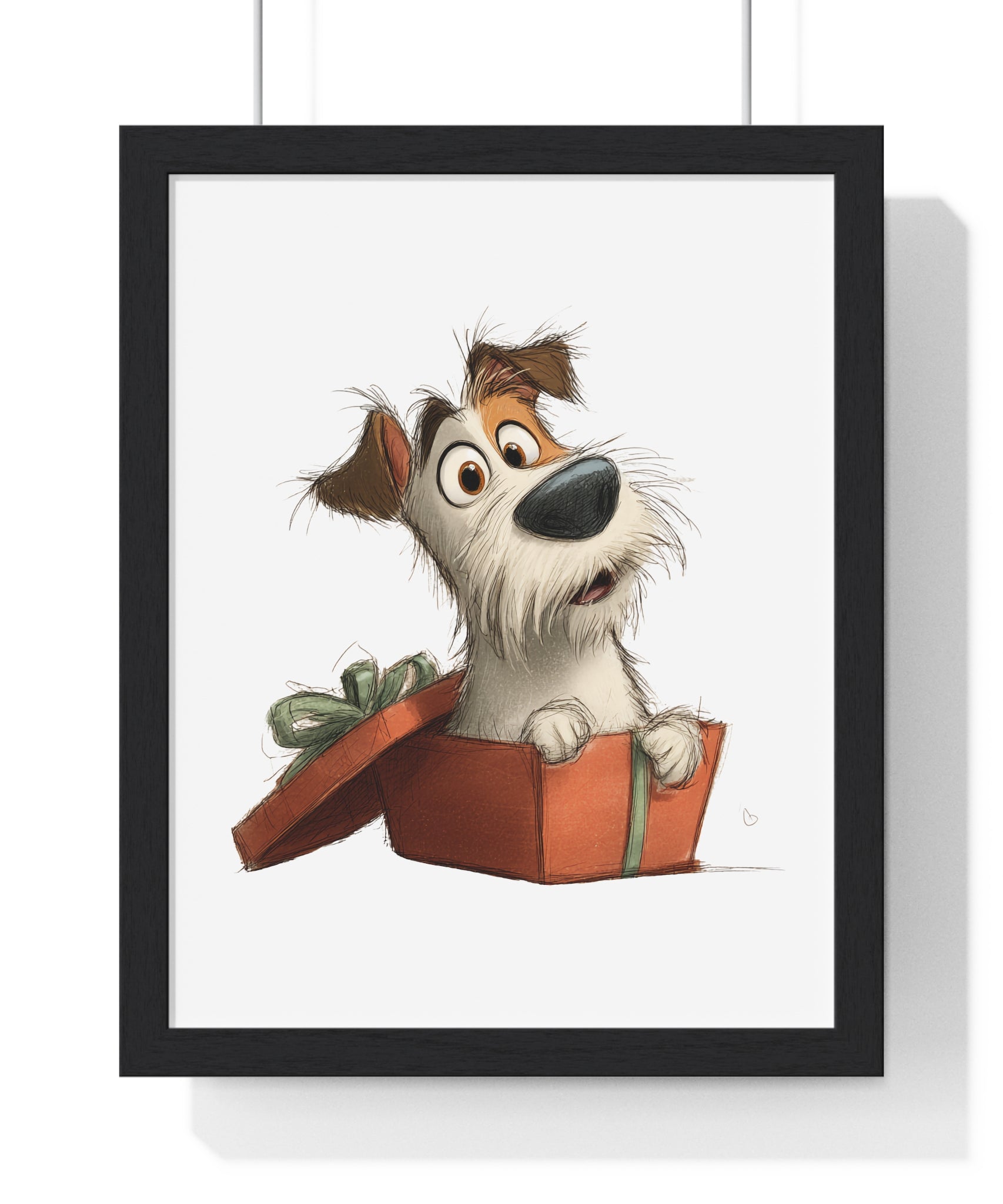 Cute Dog in Gift Box – Wooden Wall Frame Home Decor