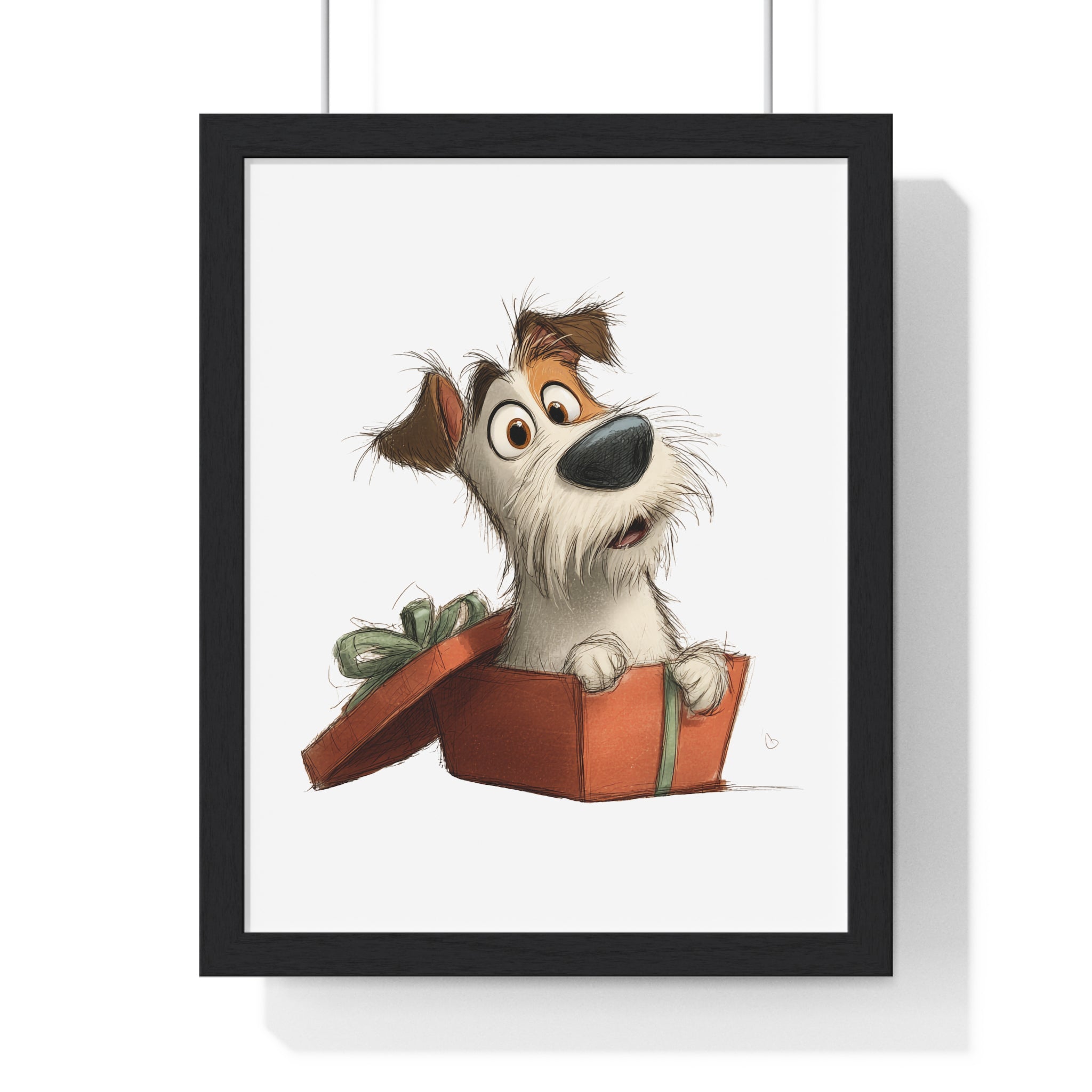 Cute Dog in Gift Box – Wooden Wall Frame Home Decor - Gallory Hive