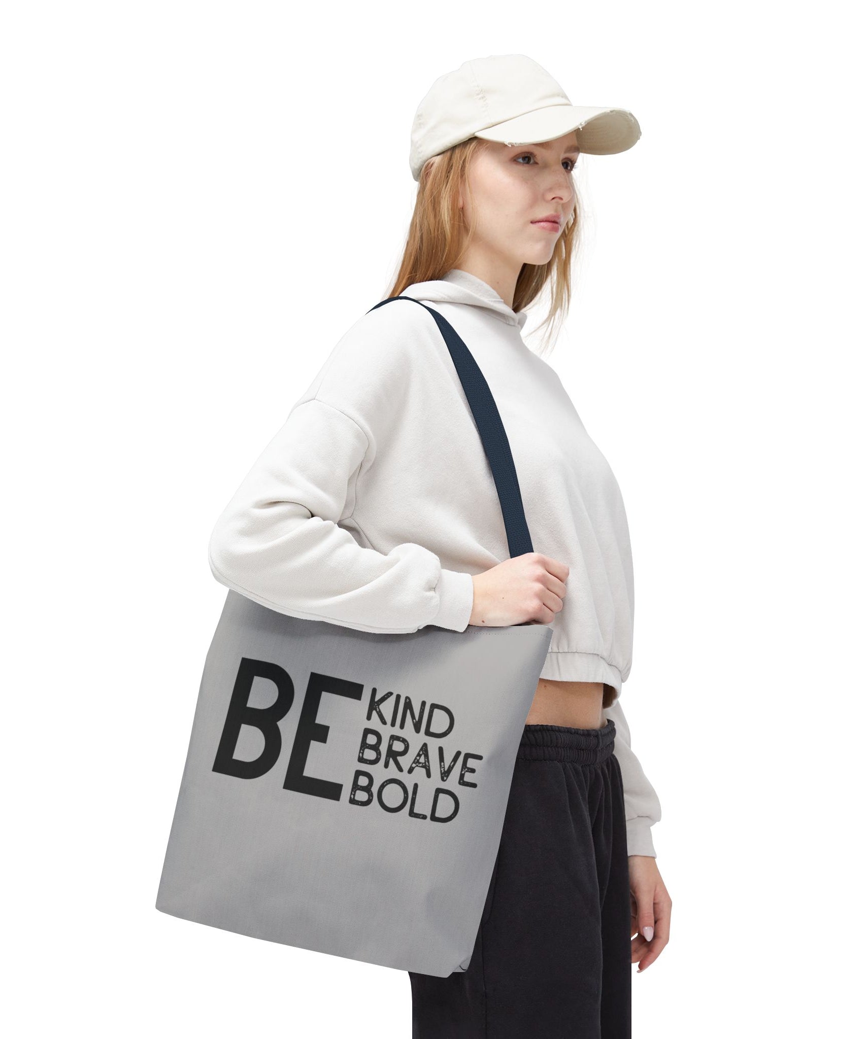 Inspirational Tote Bag - Be Kind Brave Bold - Eco-Friendly Carryall - Light Grey