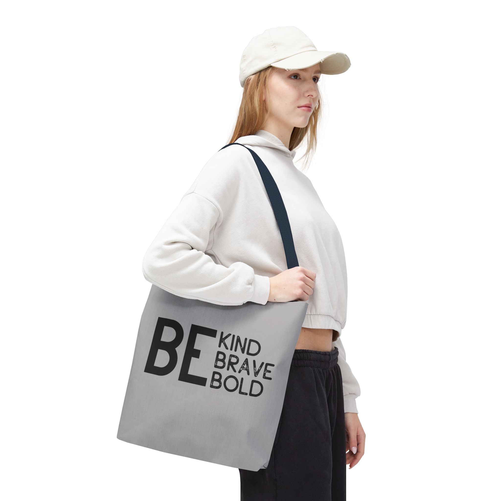 Inspirational Tote Bag - Be Kind Brave Bold - Eco-Friendly Carryall - Light Grey