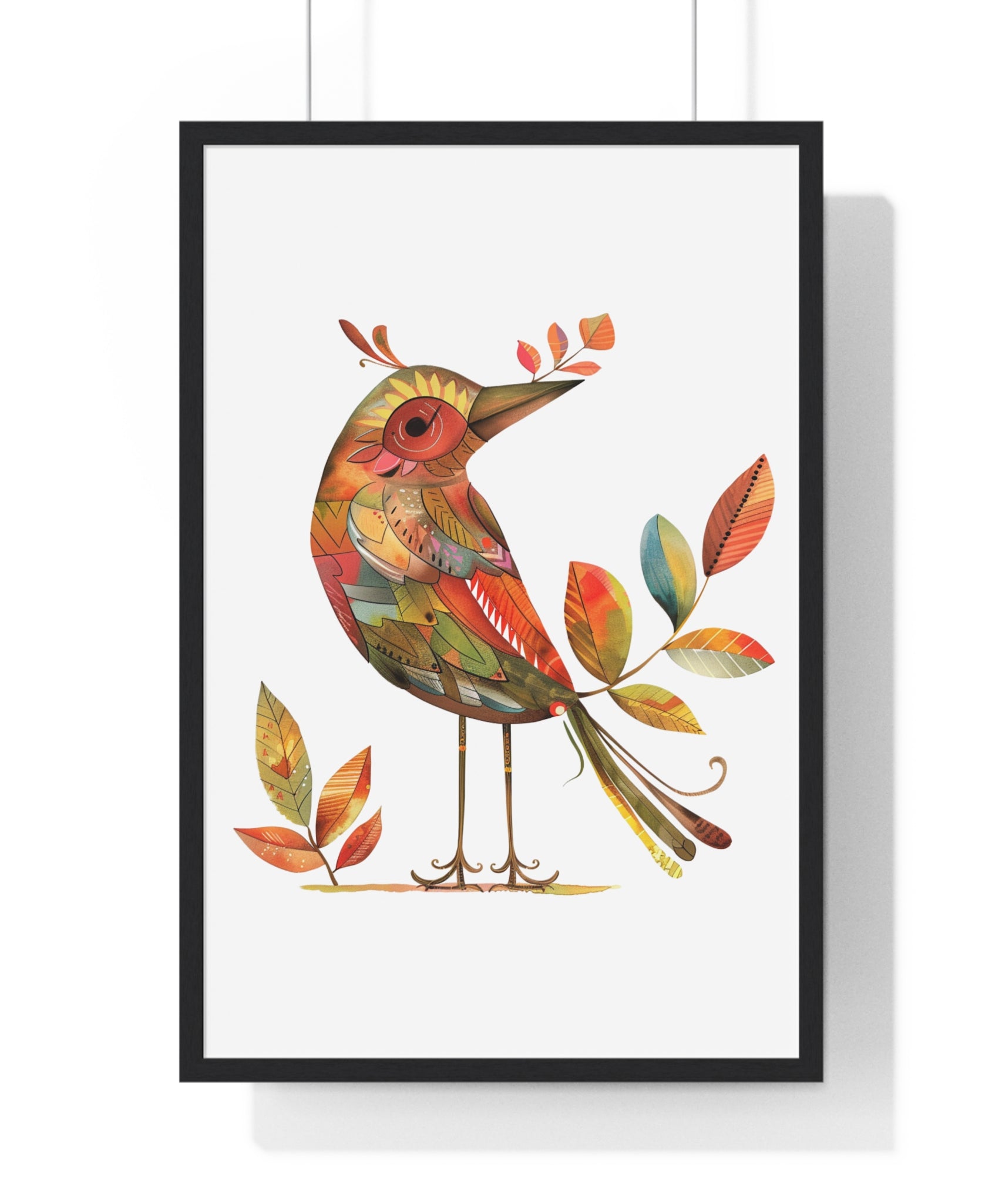 Leafsong Bird – Nature-Inspired Wooden Framed Wall Art