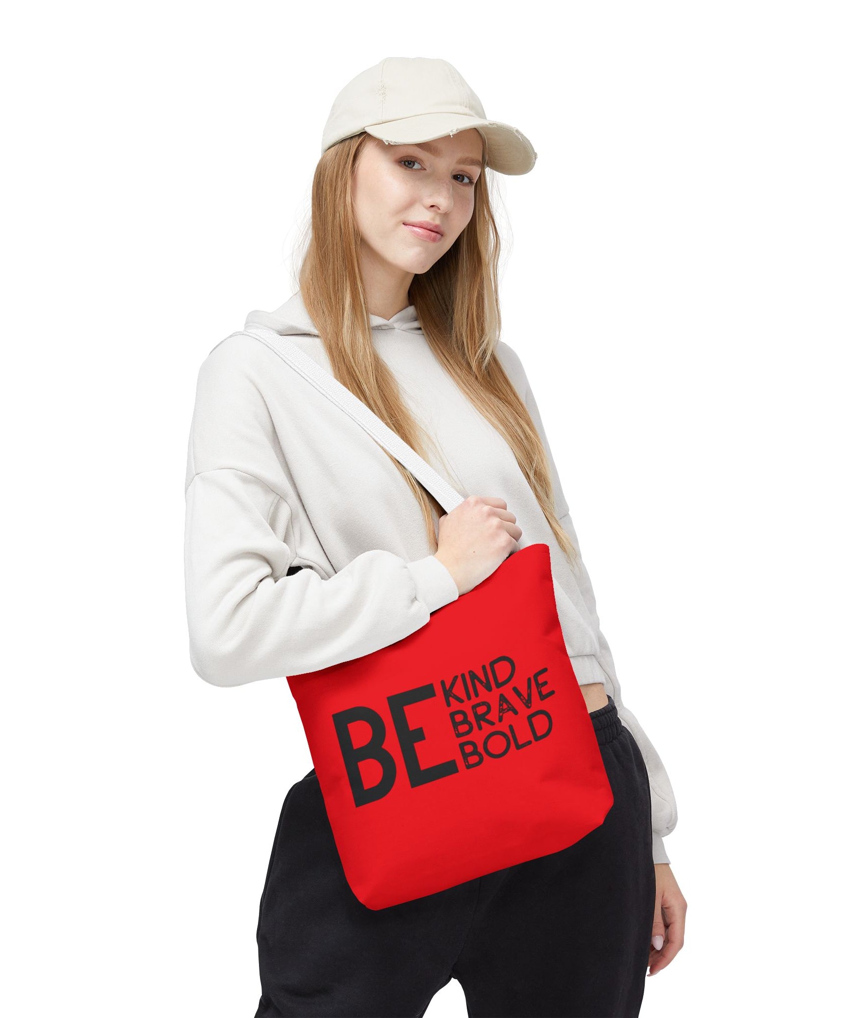 Inspirational Tote Bag - Be Kind Brave Bold - Eco-Friendly Carryall - Red