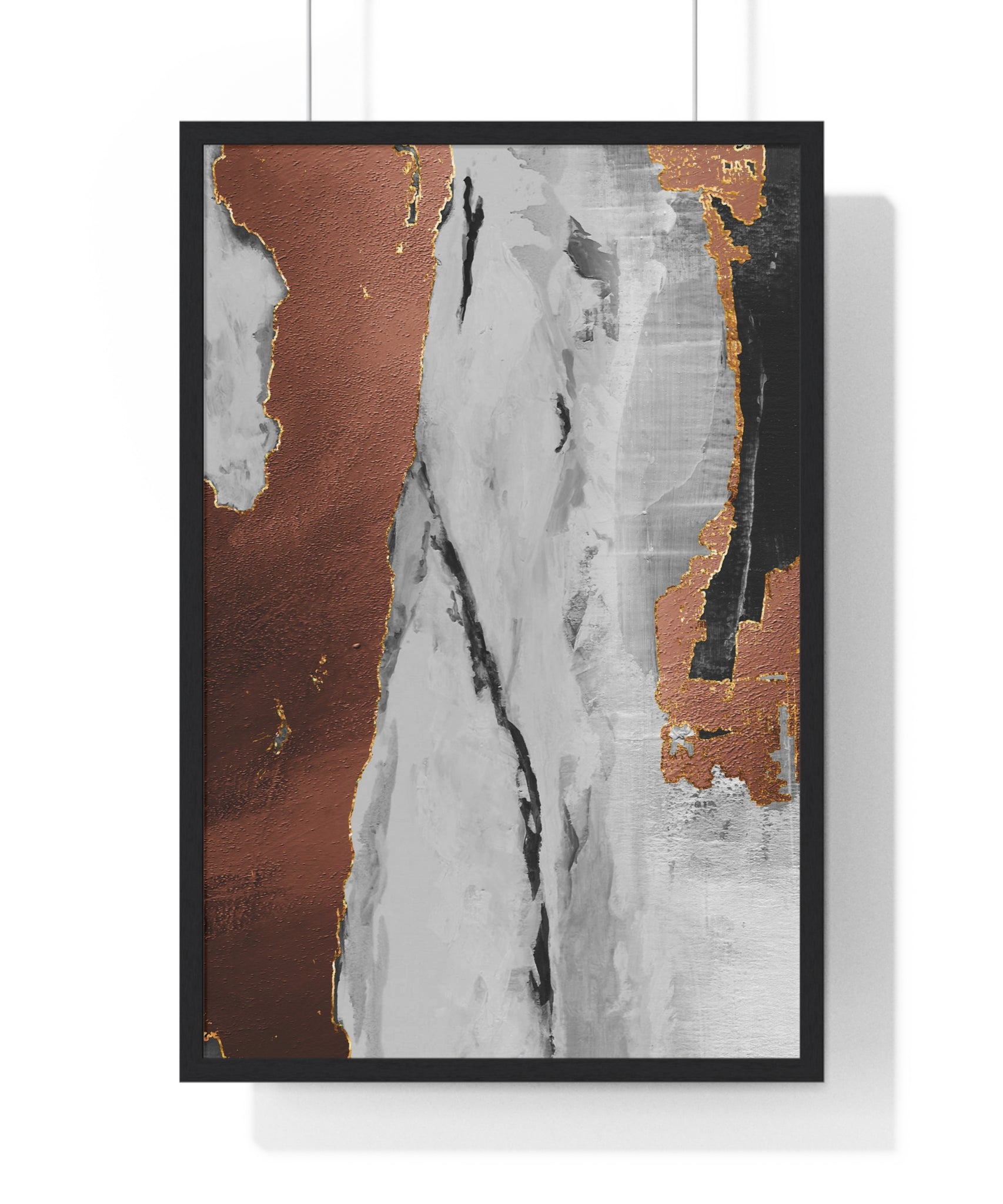 Luxury Abstract Wall Art Poster – Metallic Copper & Marble Texture on Wooden Frame – Modern Home Décor