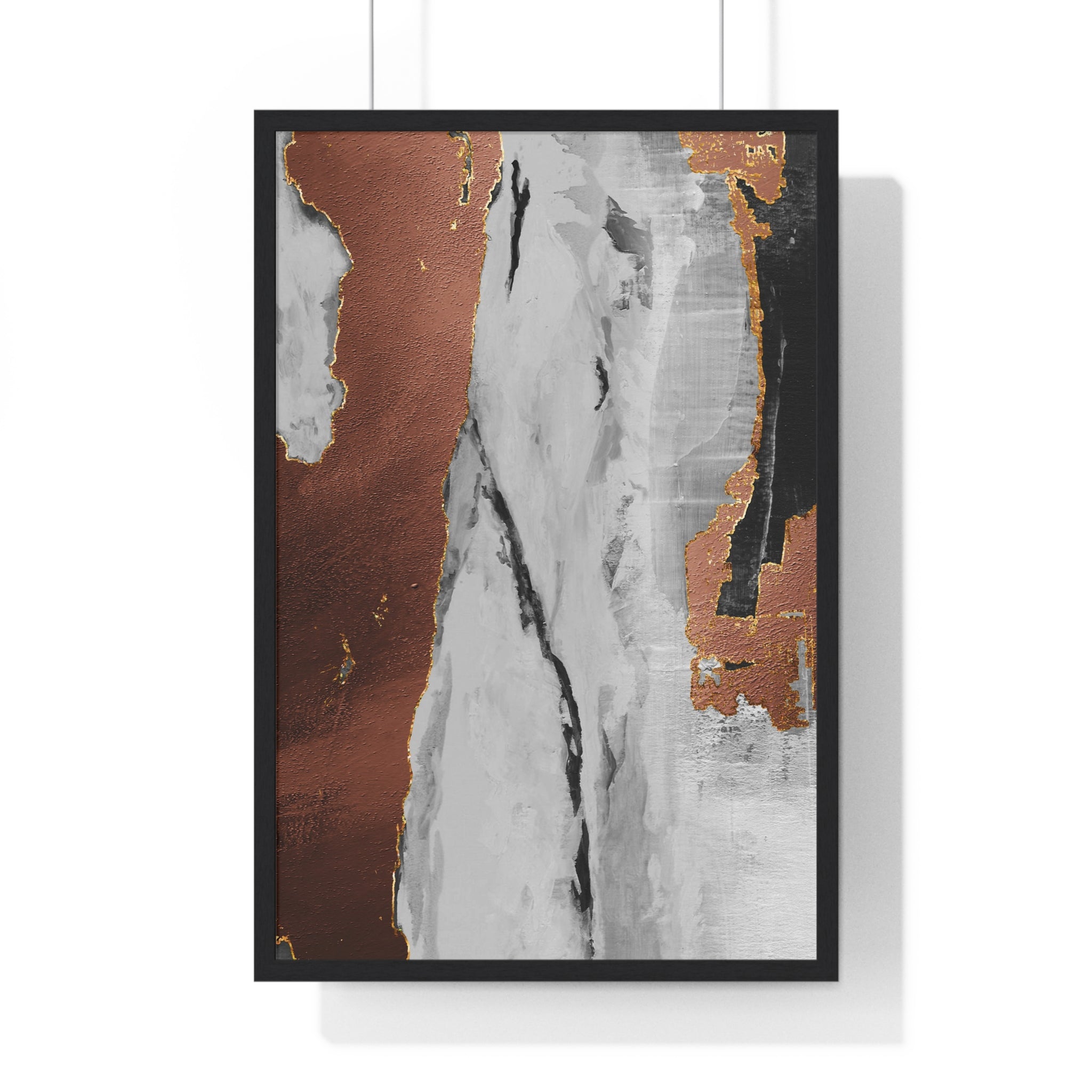 Luxury Abstract Wall Art Poster – Metallic Copper & Marble Texture on Wooden Frame – Modern Home Décor