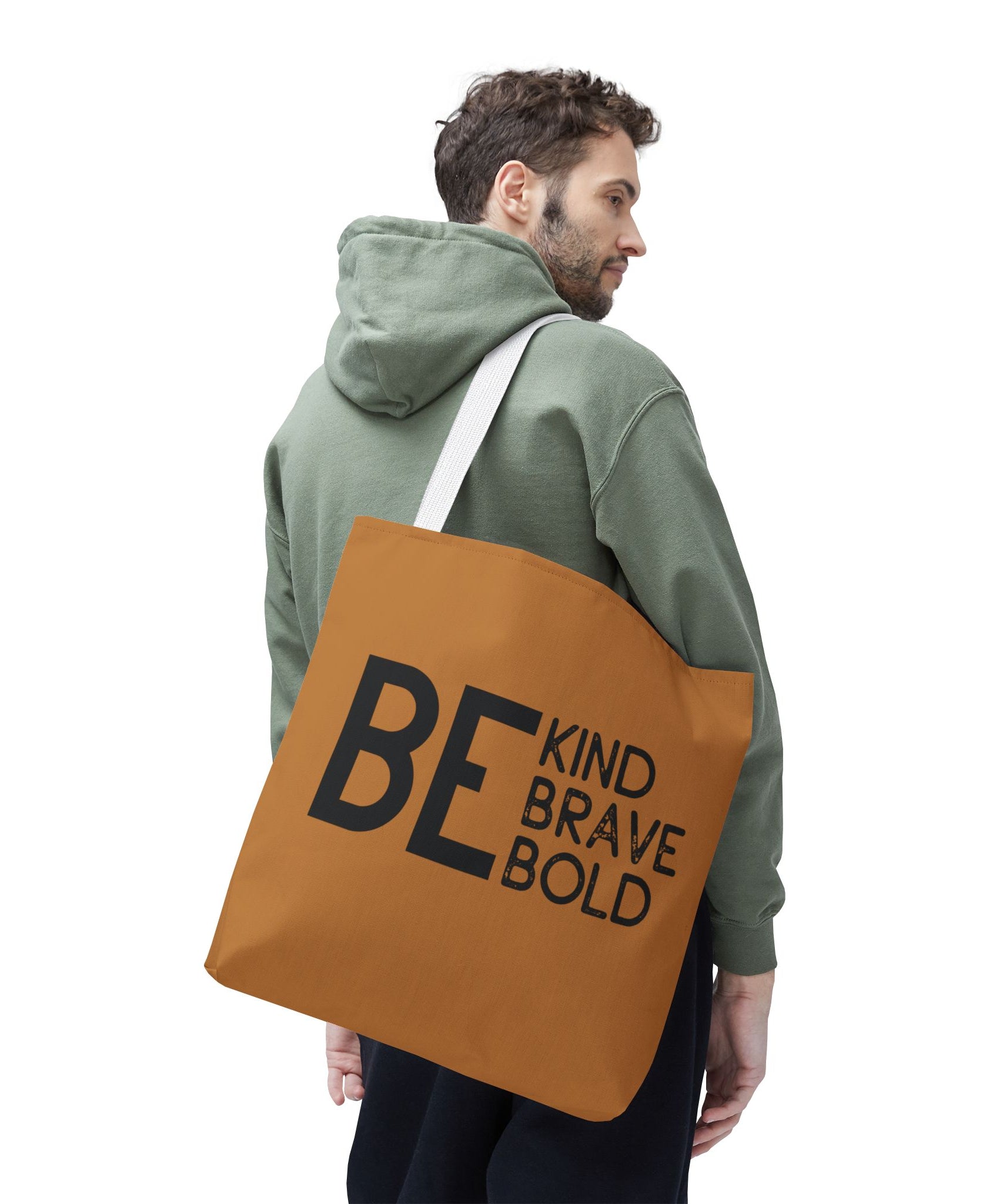 Inspirational Tote Bag - Be Kind Brave Bold - Eco-Friendly Carryall - Light Brown