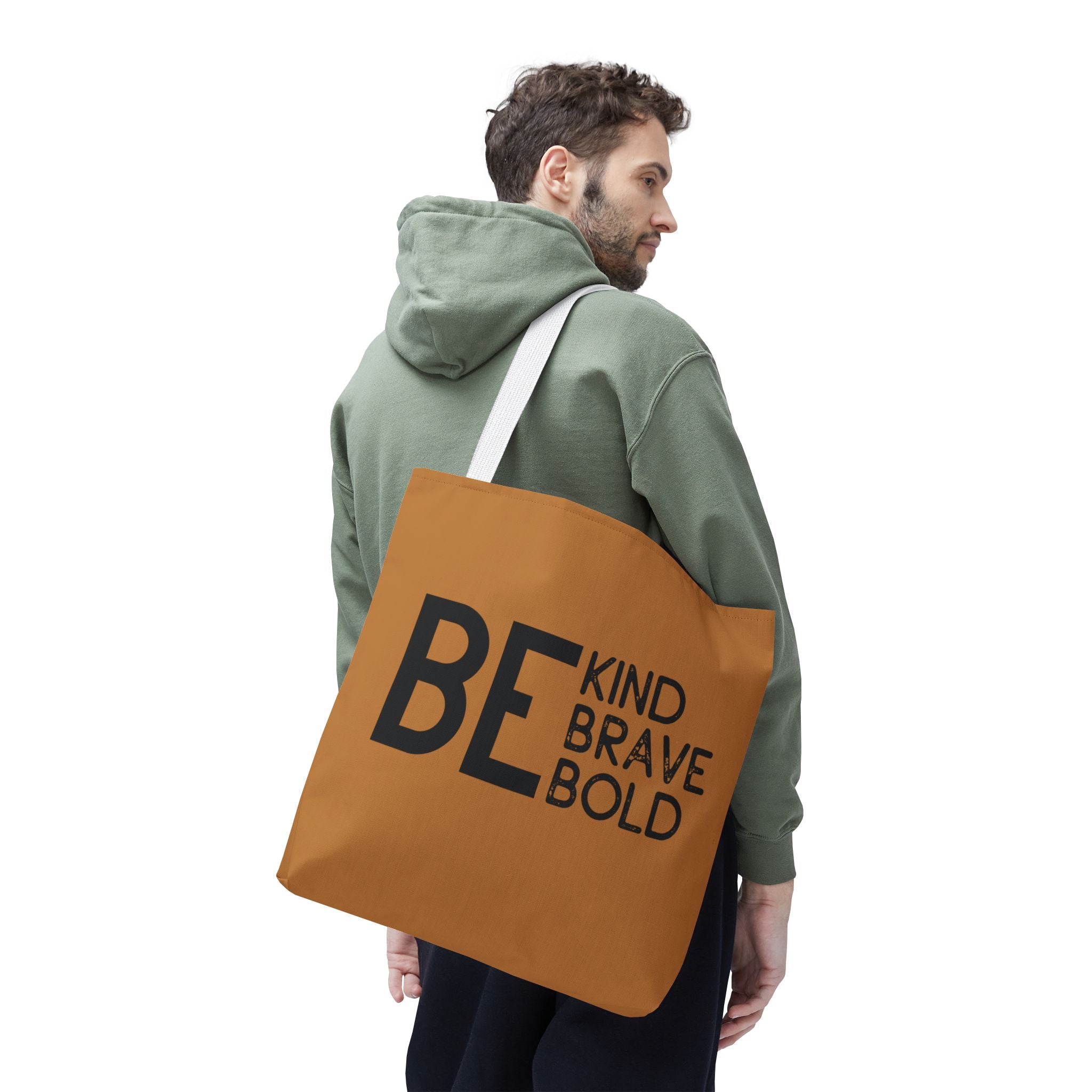 Inspirational Tote Bag - Be Kind Brave Bold - Eco-Friendly Carryall - Light Brown