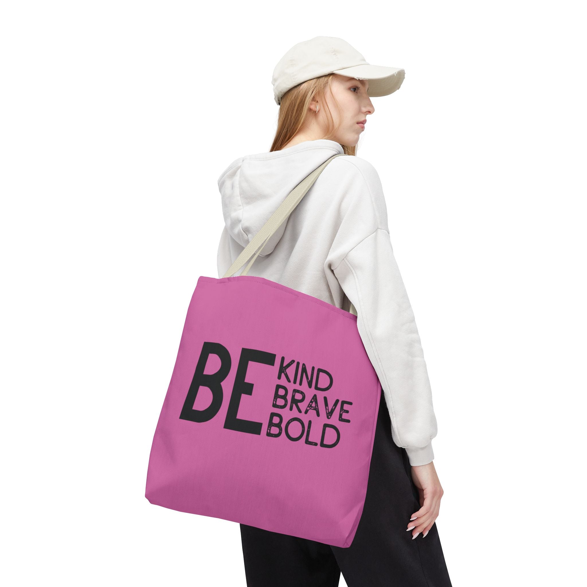 Inspirational Tote Bag - Be Kind Brave Bold - Eco-Friendly Carryall - Light Pink