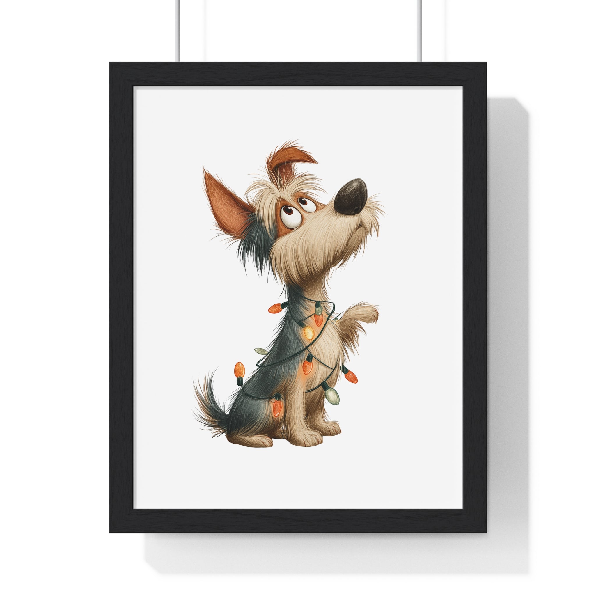 Playful Pup in Christmas Lights – Wooden Framed Holiday Wall Art - Gallory Hive