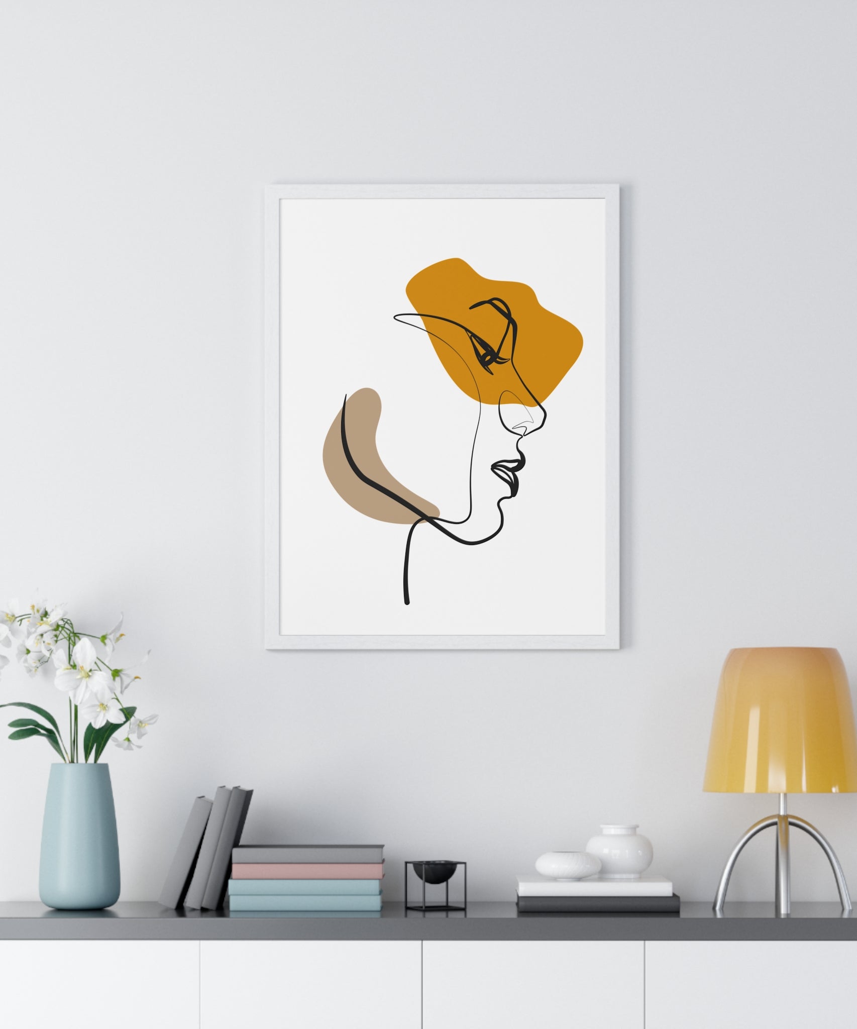 Abstract Profile Line Art – Framed Face Print