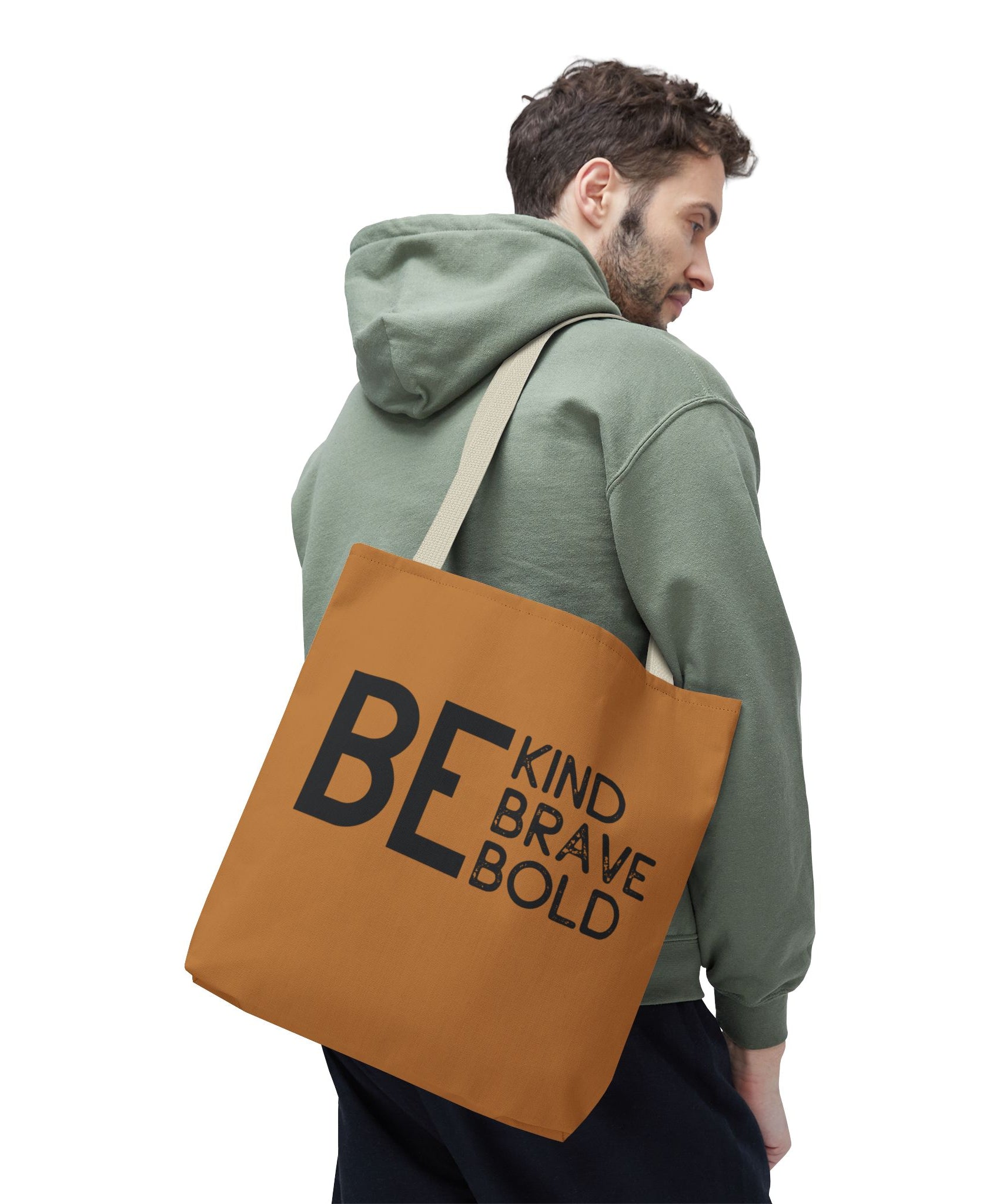 Inspirational Tote Bag - Be Kind Brave Bold - Eco-Friendly Carryall - Light Brown