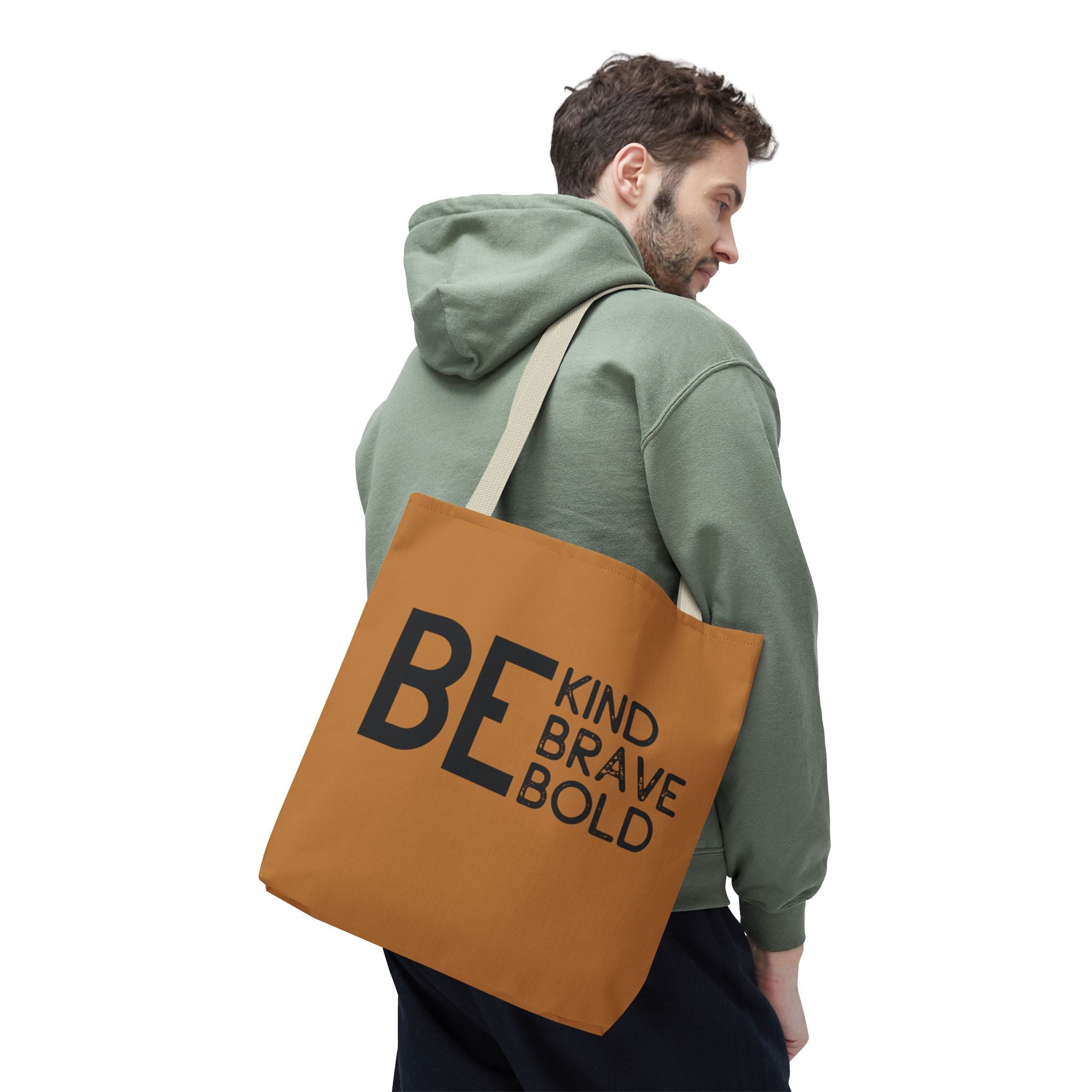 Inspirational Tote Bag - Be Kind Brave Bold - Eco-Friendly Carryall - Light Brown
