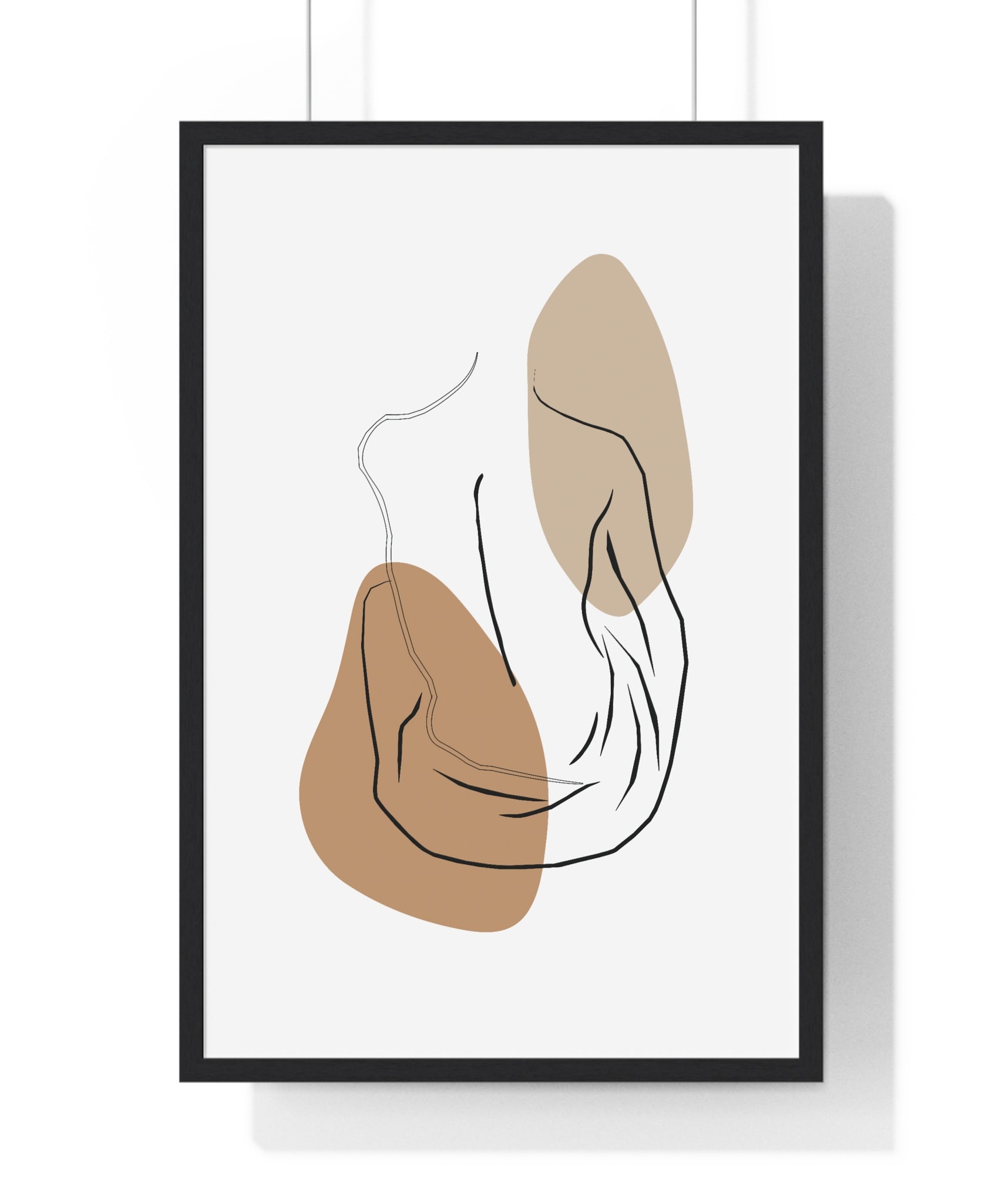 Modern Minimalist Torso Line Art – Earth Tone Abstract Print in Wooden Frame