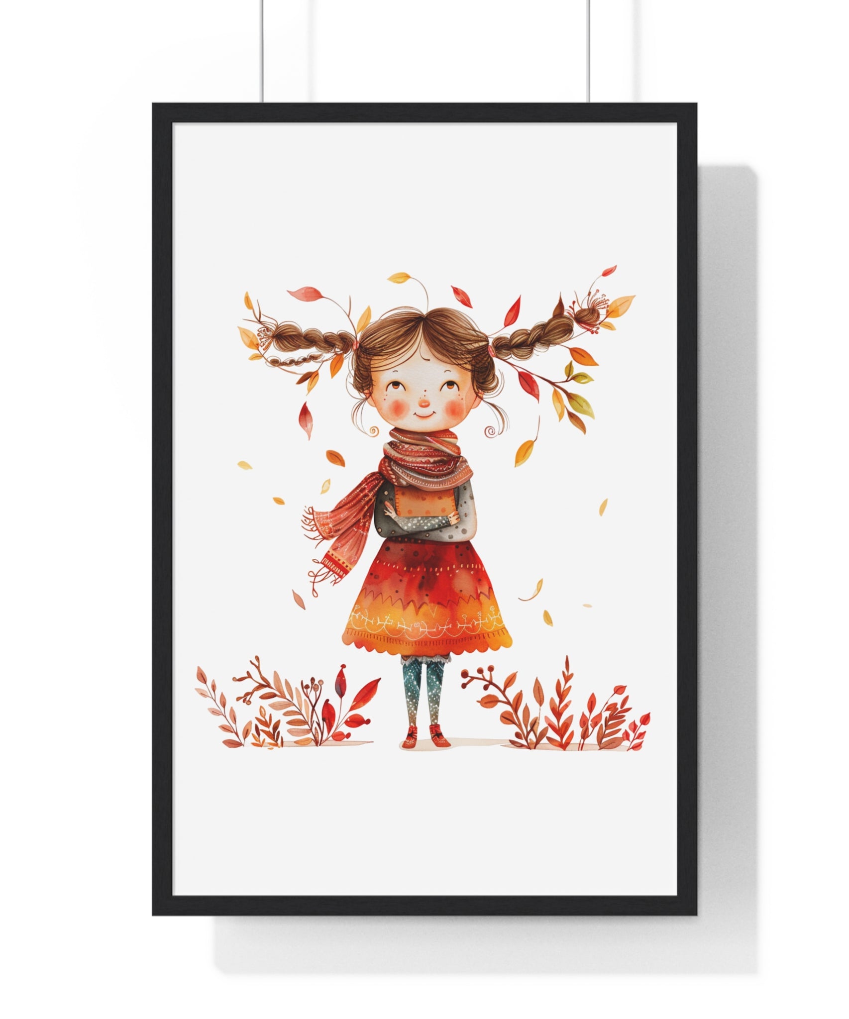 Playful Autumn Girl – Wooden Framed Wall Art