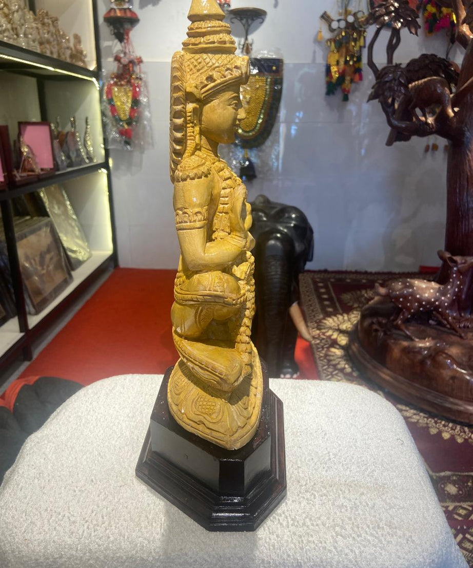 Handmade Sitting Lord Ayyappa Wooden Sculpture | Gallory Hive