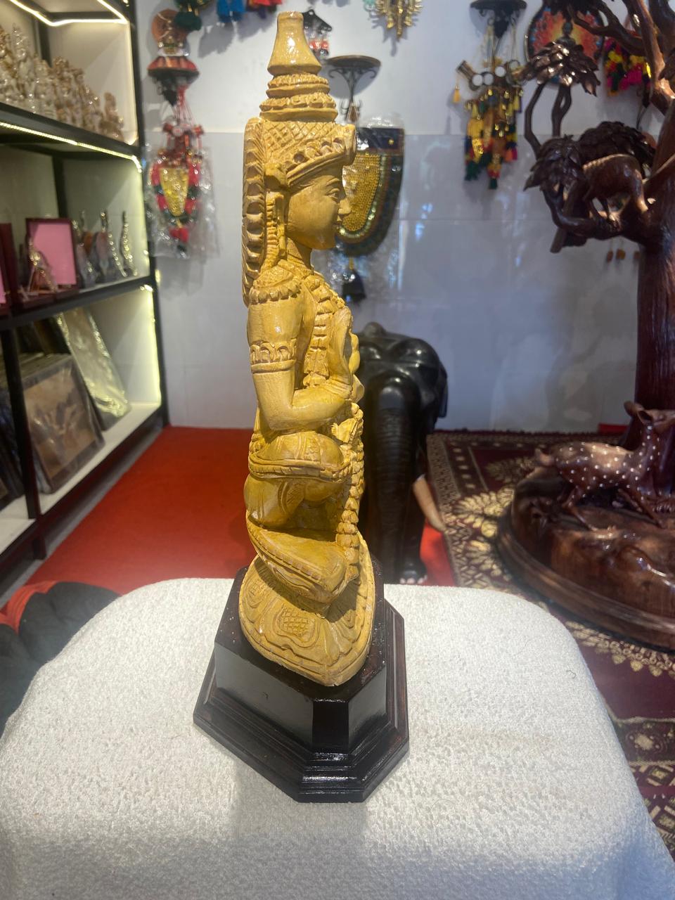 Handmade Sitting Lord Ayyappa Wooden Sculpture | Gallory Hive