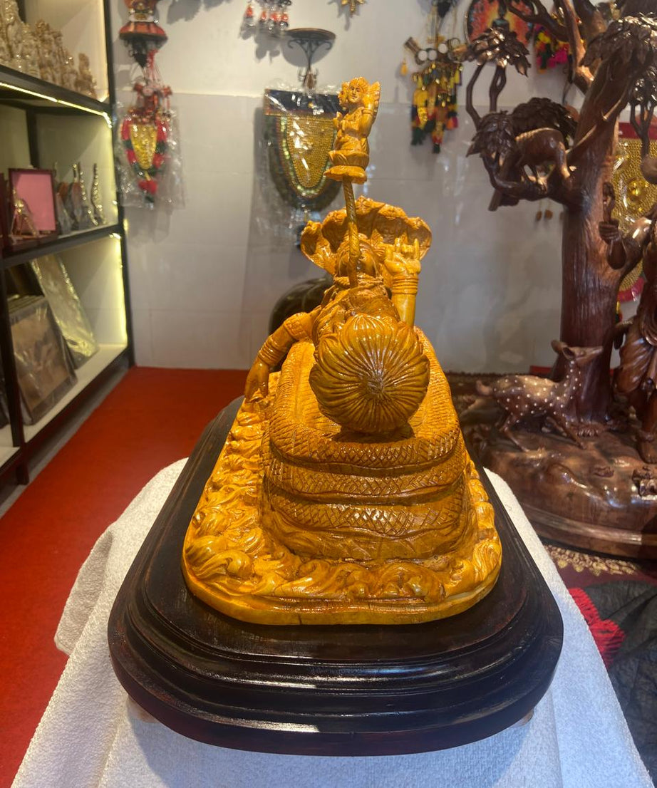 Handmade Anantha Shayanam God Padmanabha Wooden Sculpture | Gallory Hive