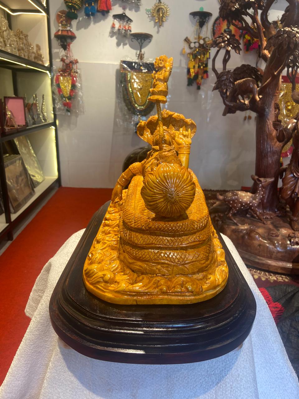 Handmade Anantha Shayanam God Padmanabha Wooden Sculpture | Gallory Hive