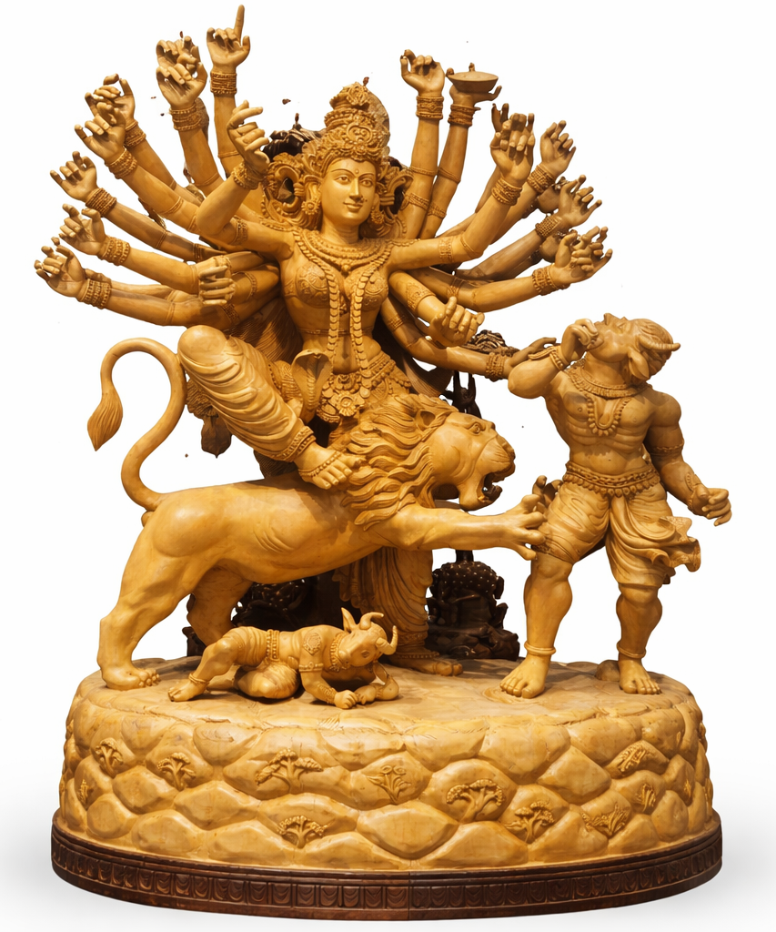 Handcrafted Goddess Durga Wooden Sculpture | Gallory Hive