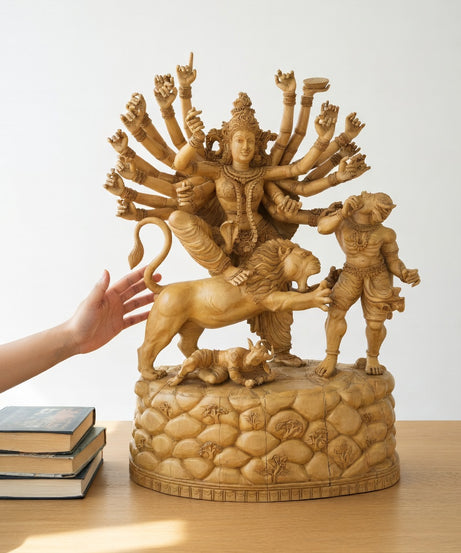 Handcrafted Goddess Durga Wooden Sculpture | Gallory Hive