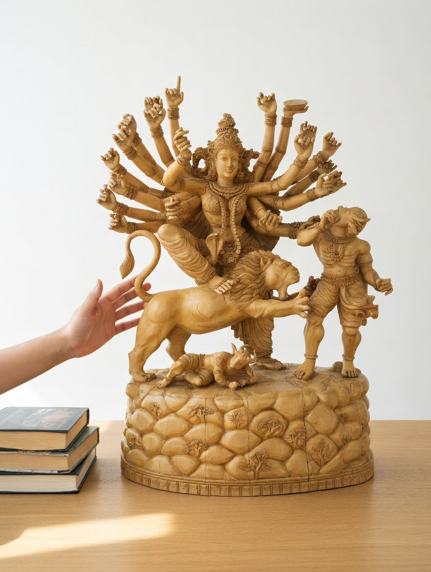 Handcrafted Goddess Durga Wooden Sculpture | Gallory Hive