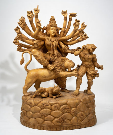 Handcrafted Goddess Durga Wooden Sculpture | Gallory Hive