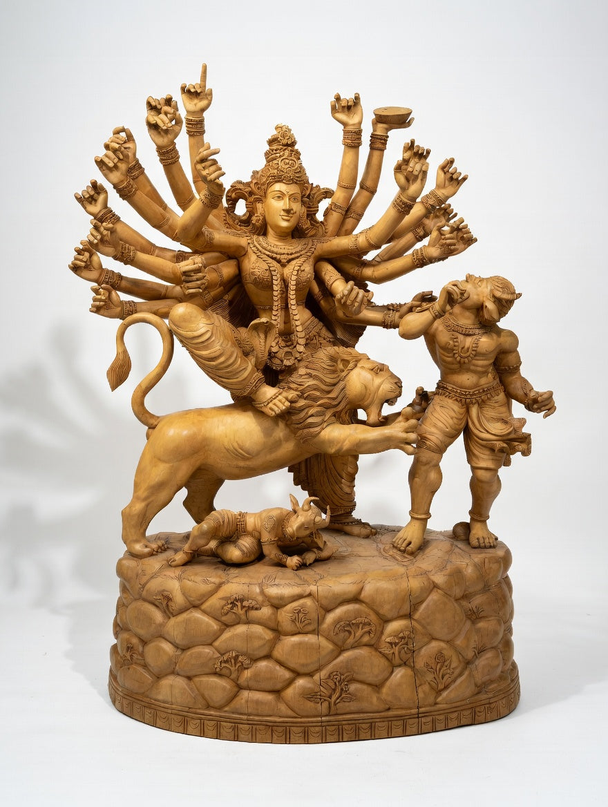 Handcrafted Goddess Durga Wooden Sculpture | Gallory Hive