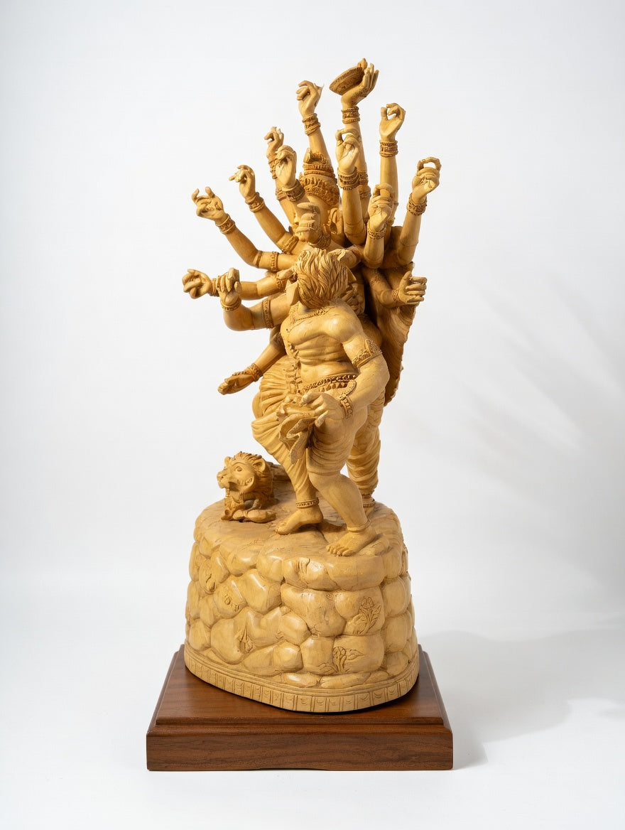 Handcrafted Goddess Durga Wooden Sculpture | Gallory Hive