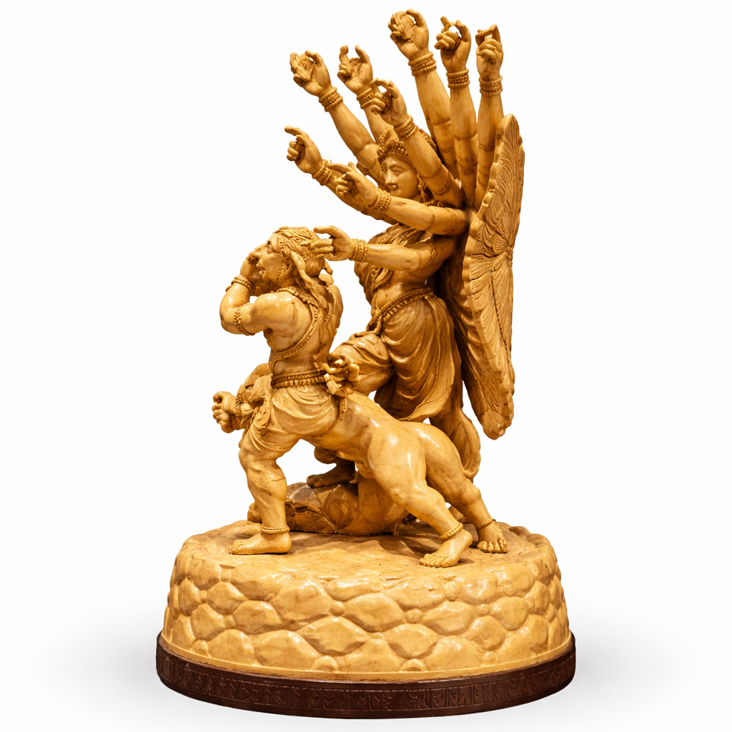 Handcrafted Goddess Durga Wooden Sculpture | Gallory Hive