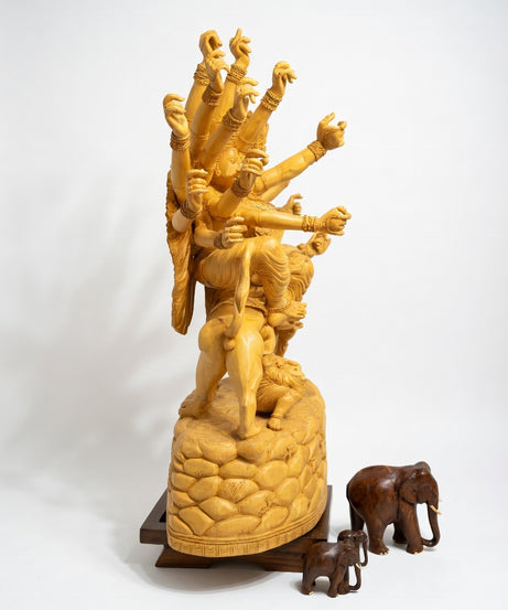 Handcrafted Goddess Durga Wooden Sculpture | Gallory Hive