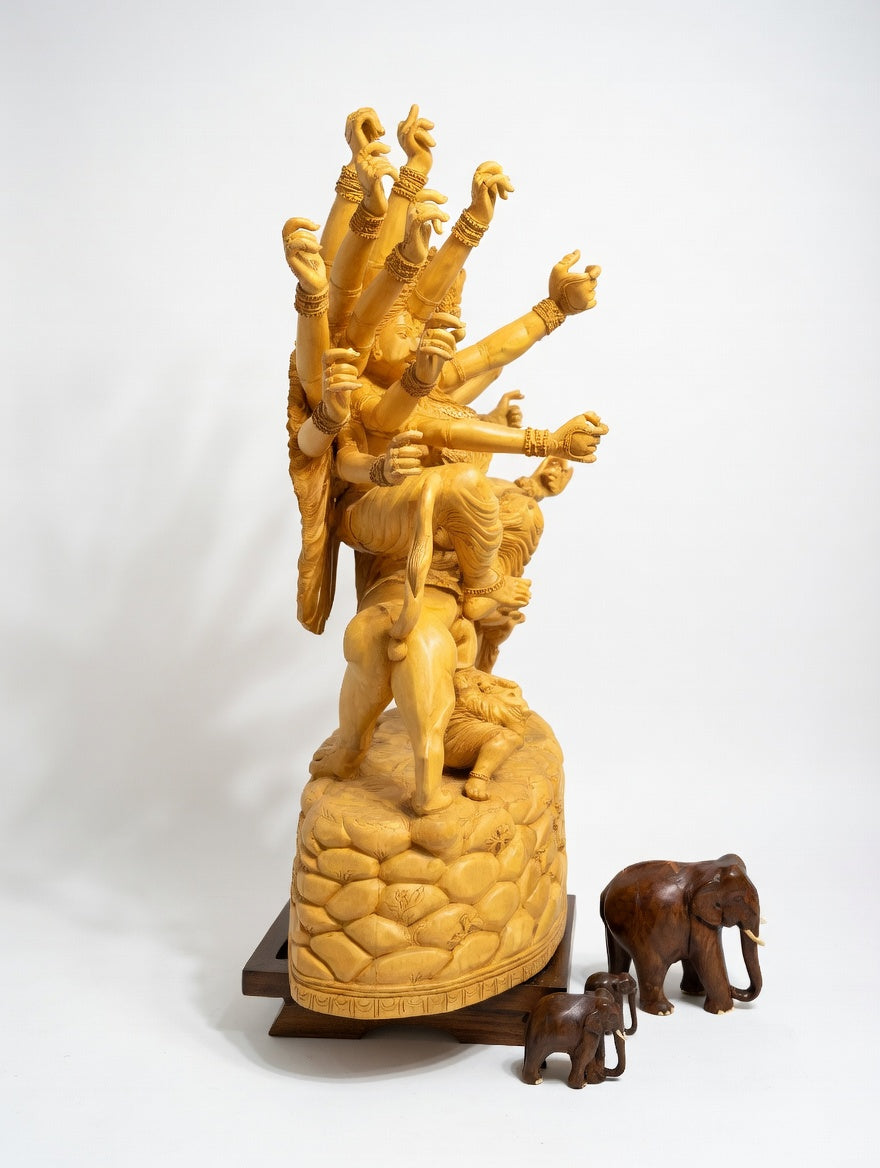 Handcrafted Goddess Durga Wooden Sculpture | Gallory Hive