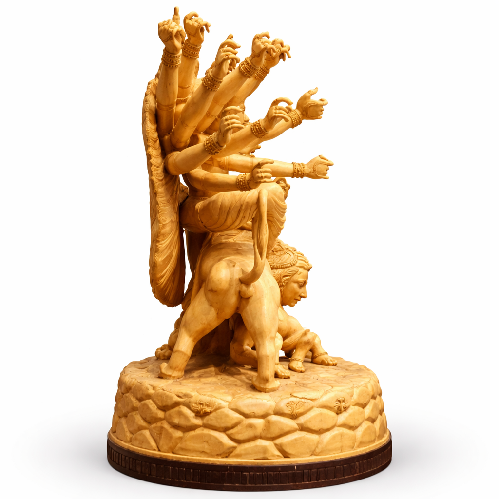 Handcrafted Goddess Durga Wooden Sculpture | Gallory Hive