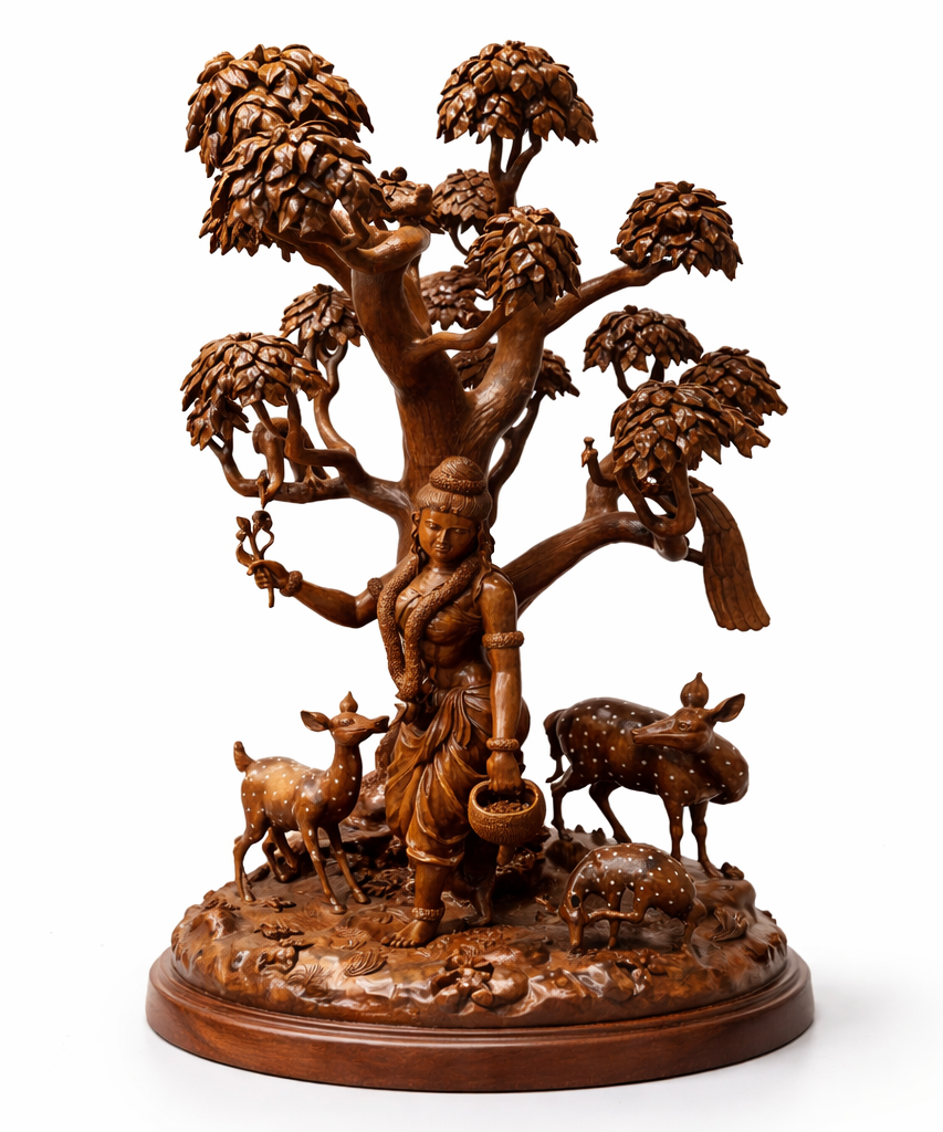 Handcrafted Wooden Shakuntala with Deer Sculpture | Gllory Hive