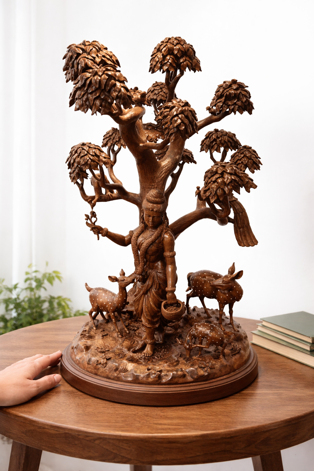 Handcrafted Wooden Shakuntala with Deer Sculpture | Gllory Hive