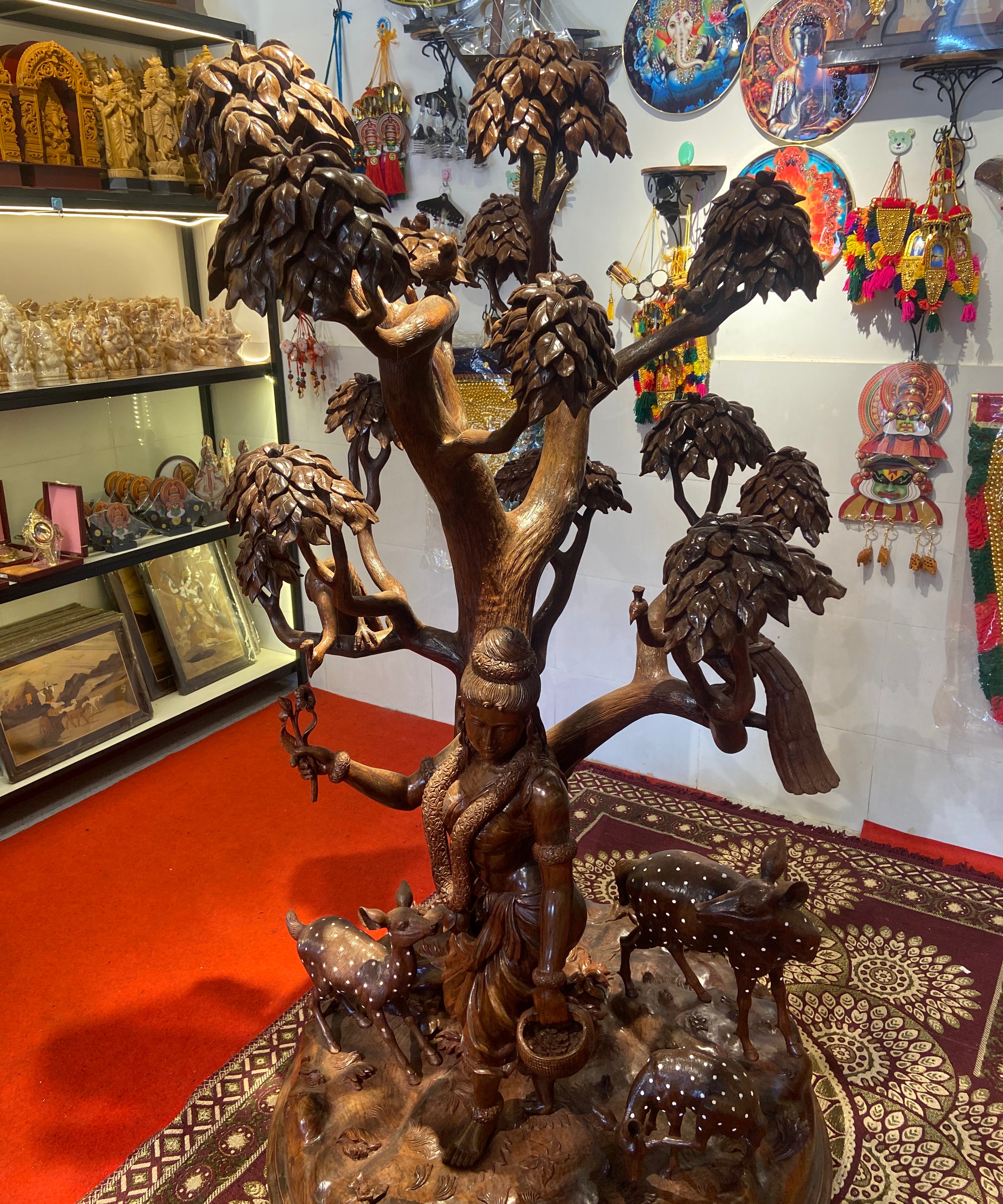 Handcrafted Wooden Shakuntala with Deer Sculpture | Gllory Hive