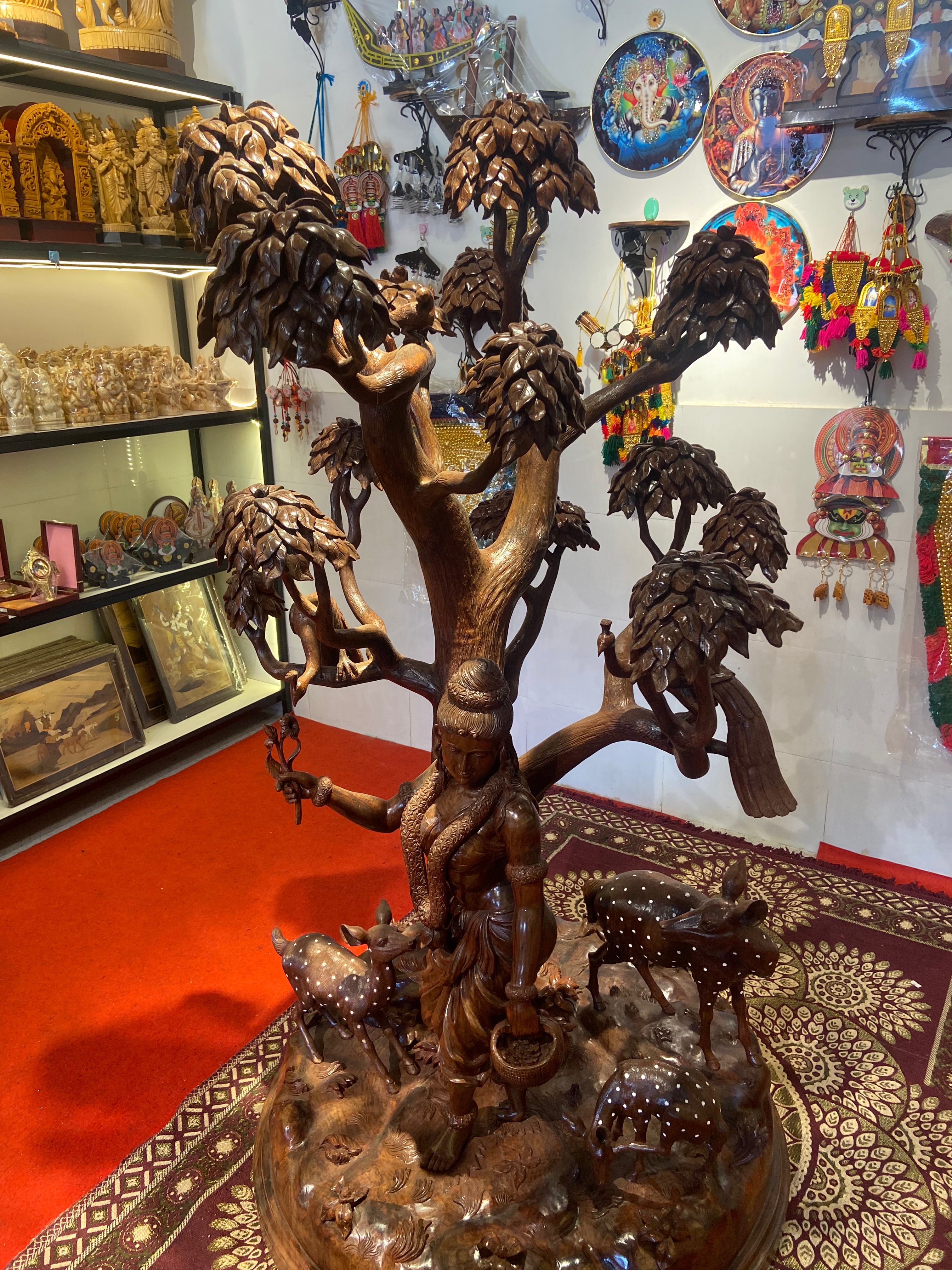 Handcrafted Wooden Shakuntala with Deer Sculpture | Gllory Hive