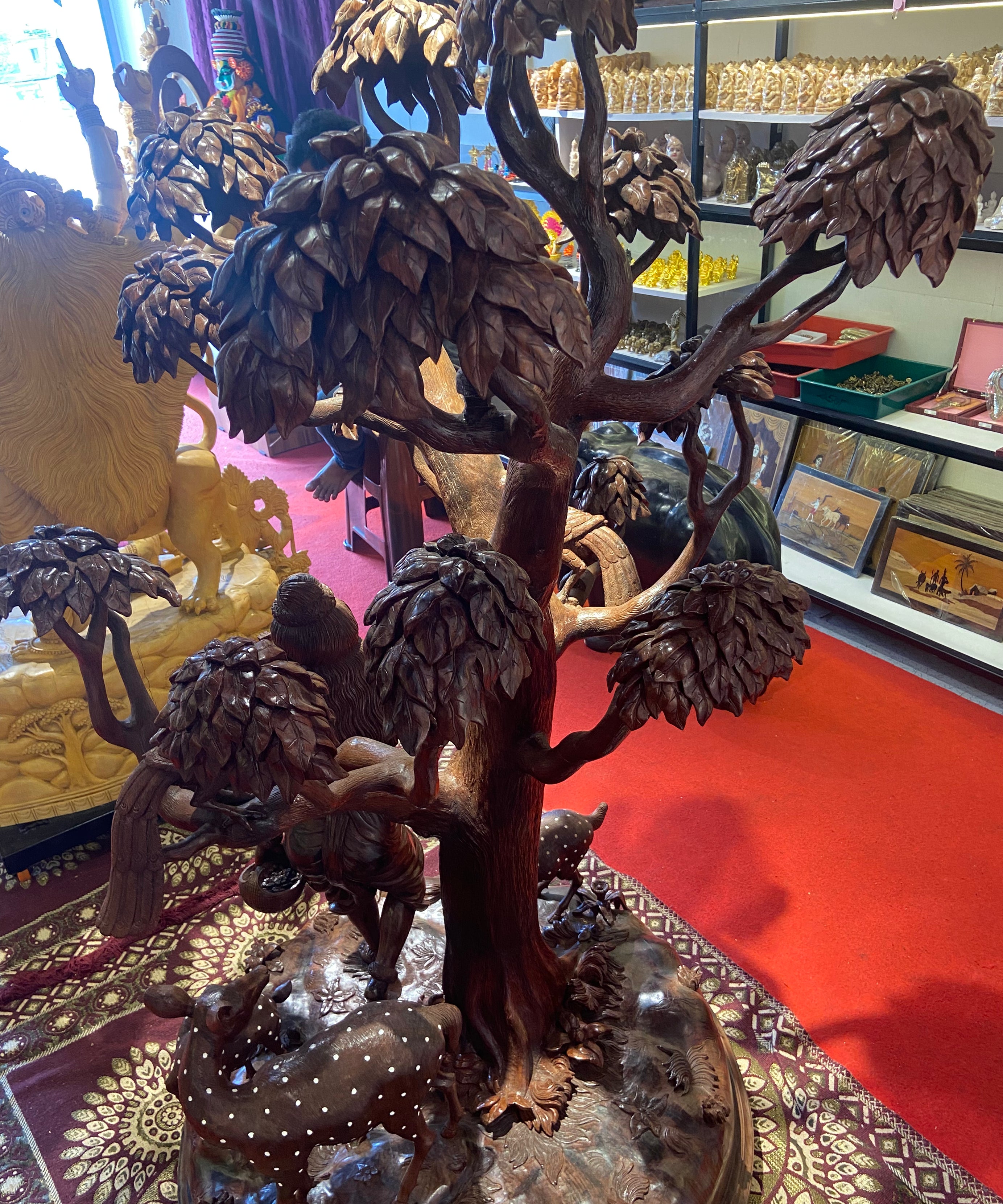 Handcrafted Wooden Shakuntala with Deer Sculpture | Gllory Hive