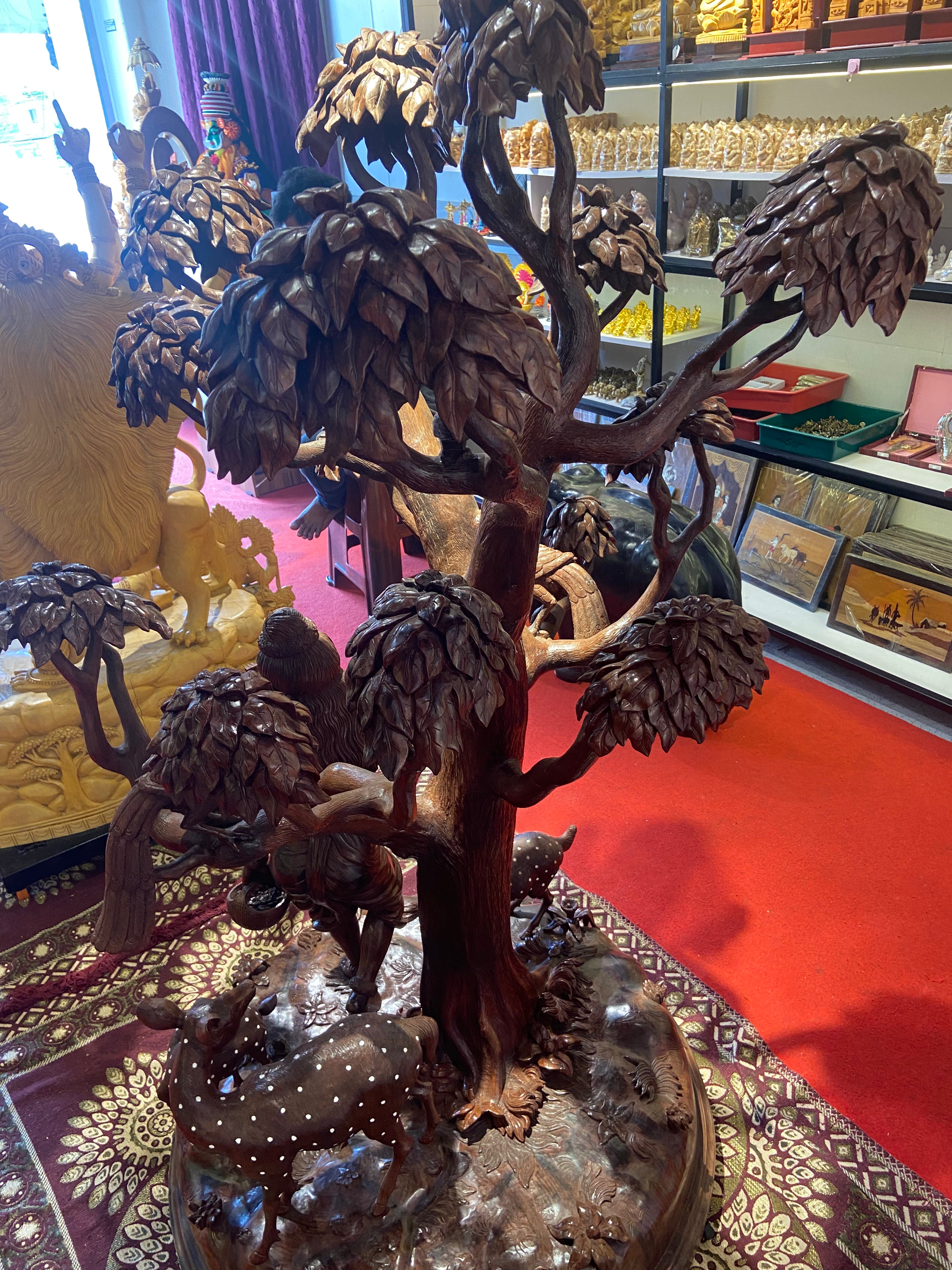Handcrafted Wooden Shakuntala with Deer Sculpture | Gllory Hive